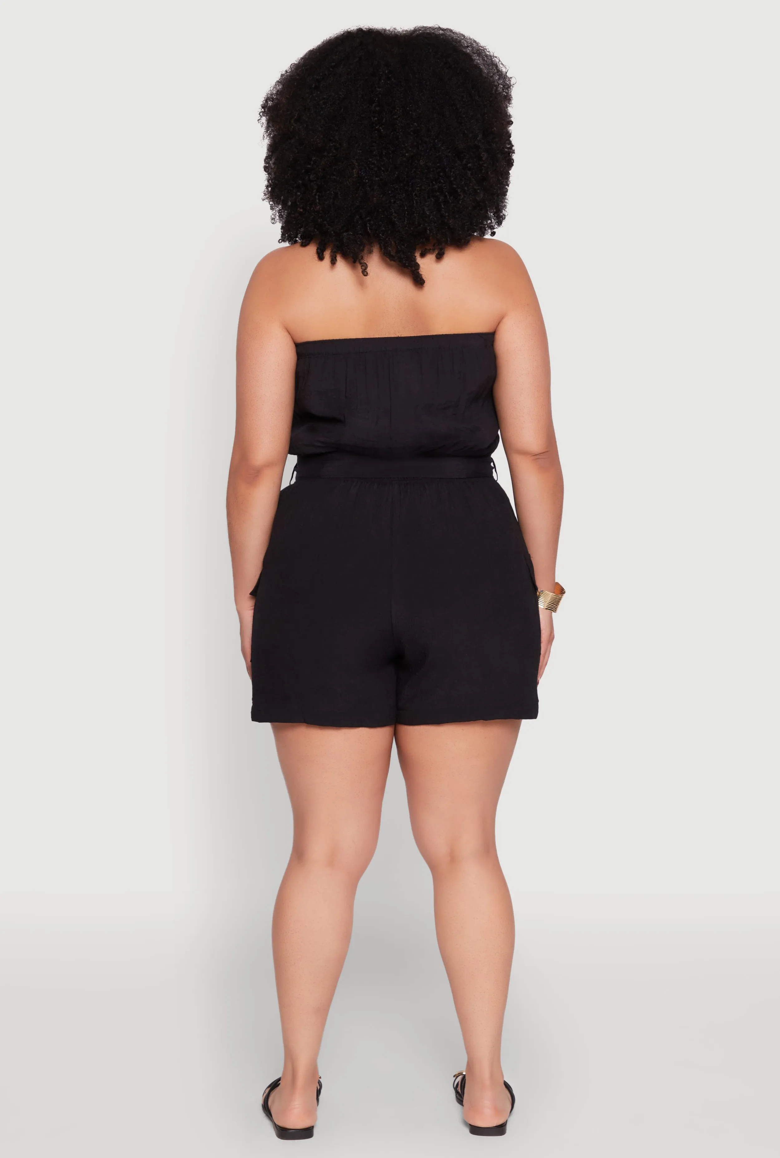 Plus Size Strapless Tie Waist Belted Romper with Faux Buttons sold by Rainbow product image thumbnail 5