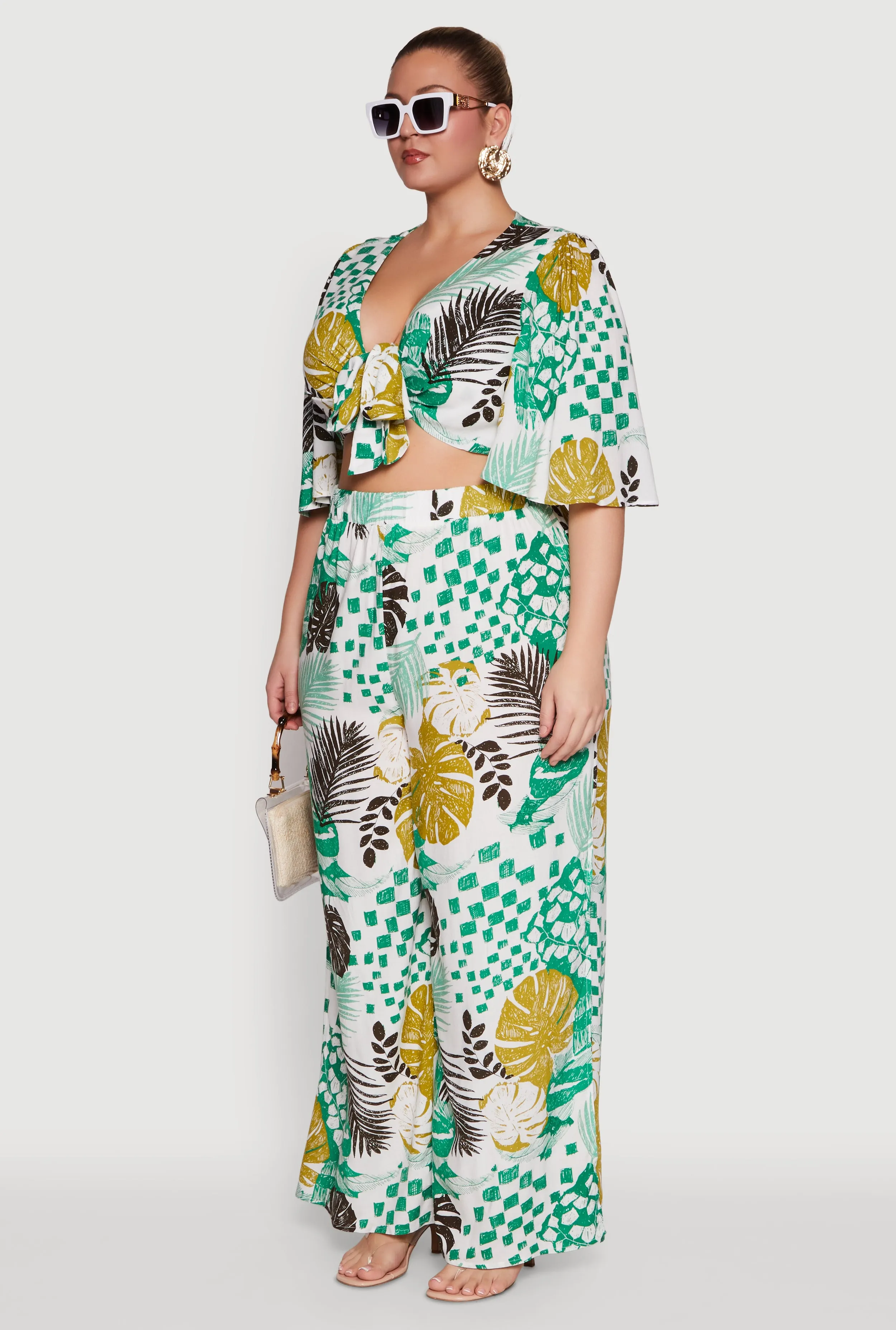 Plus Size Chic Tie Front Cropped Blouse with Flutter Sleeves sold by Rainbow product image thumbnail 5