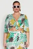 Plus Size Chic Tie Front Cropped Blouse with Flutter Sleeves sold by Rainbow