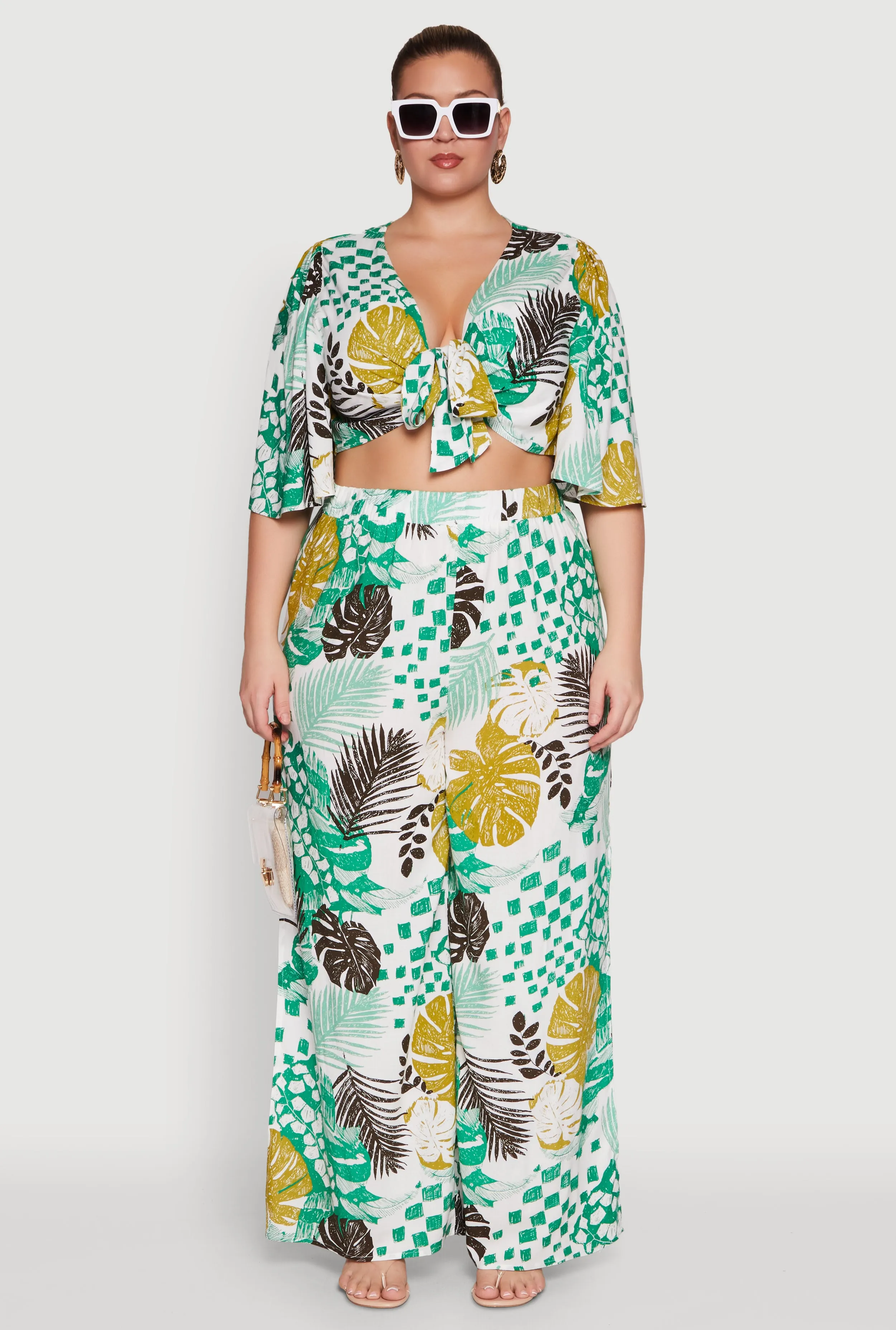 Plus Size Chic Tie Front Cropped Blouse with Flutter Sleeves sold by Rainbow product image thumbnail 3