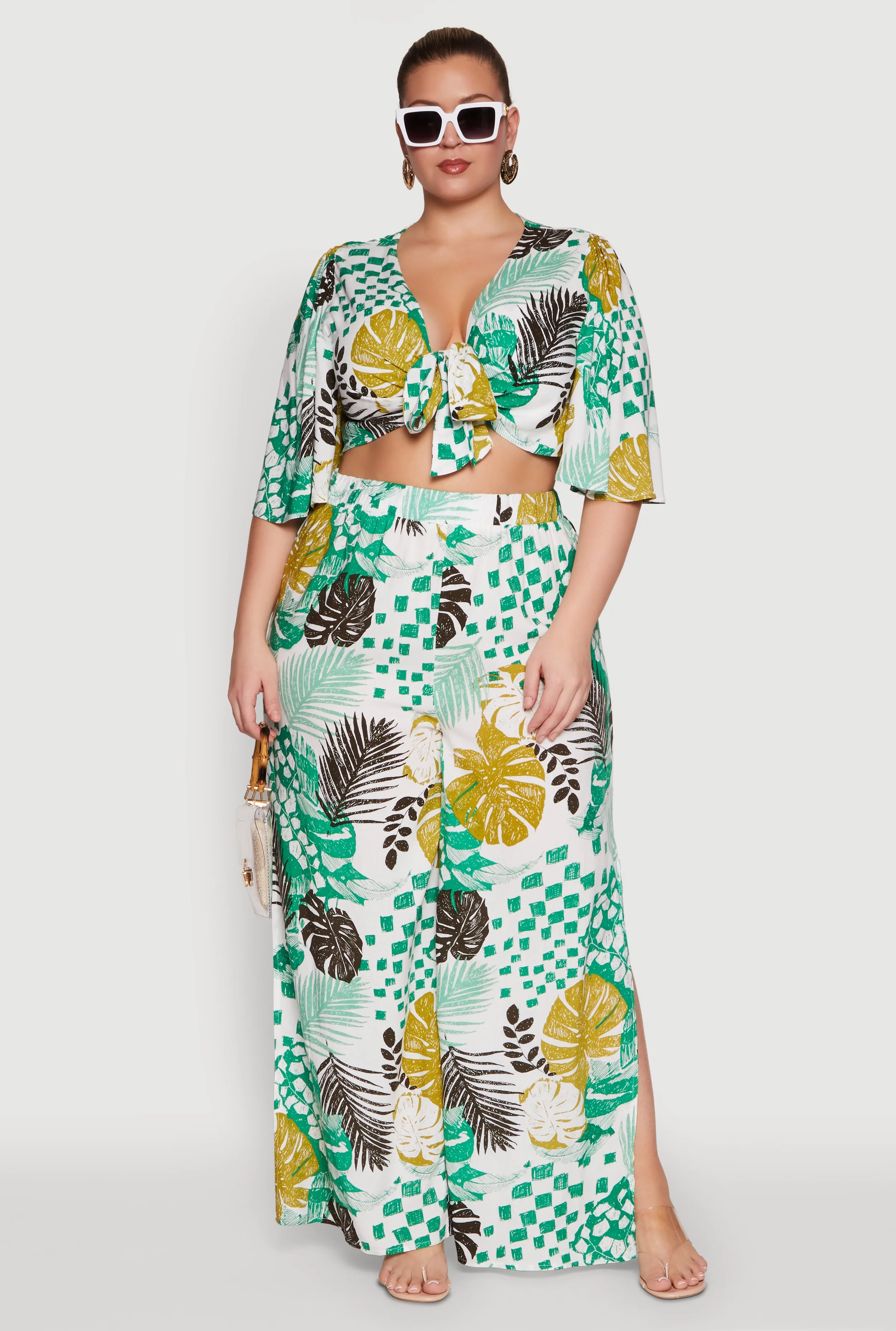 Plus Size Chic Tie Front Cropped Blouse with Flutter Sleeves sold by Rainbow product image thumbnail 2