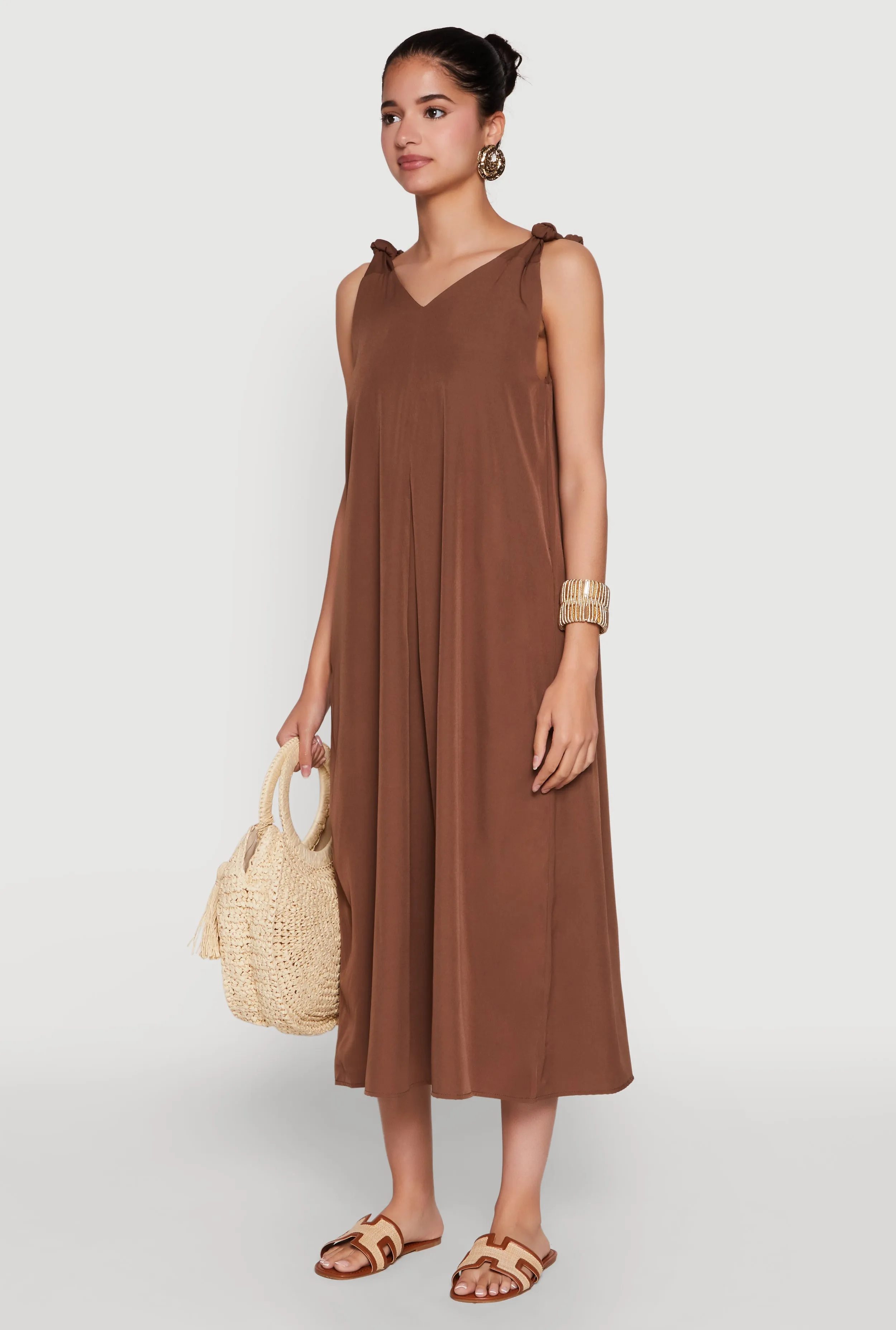 Chic V-Neck Knot Strap Pleated Detail Sundress for Summer sold by Rainbow product image thumbnail 3