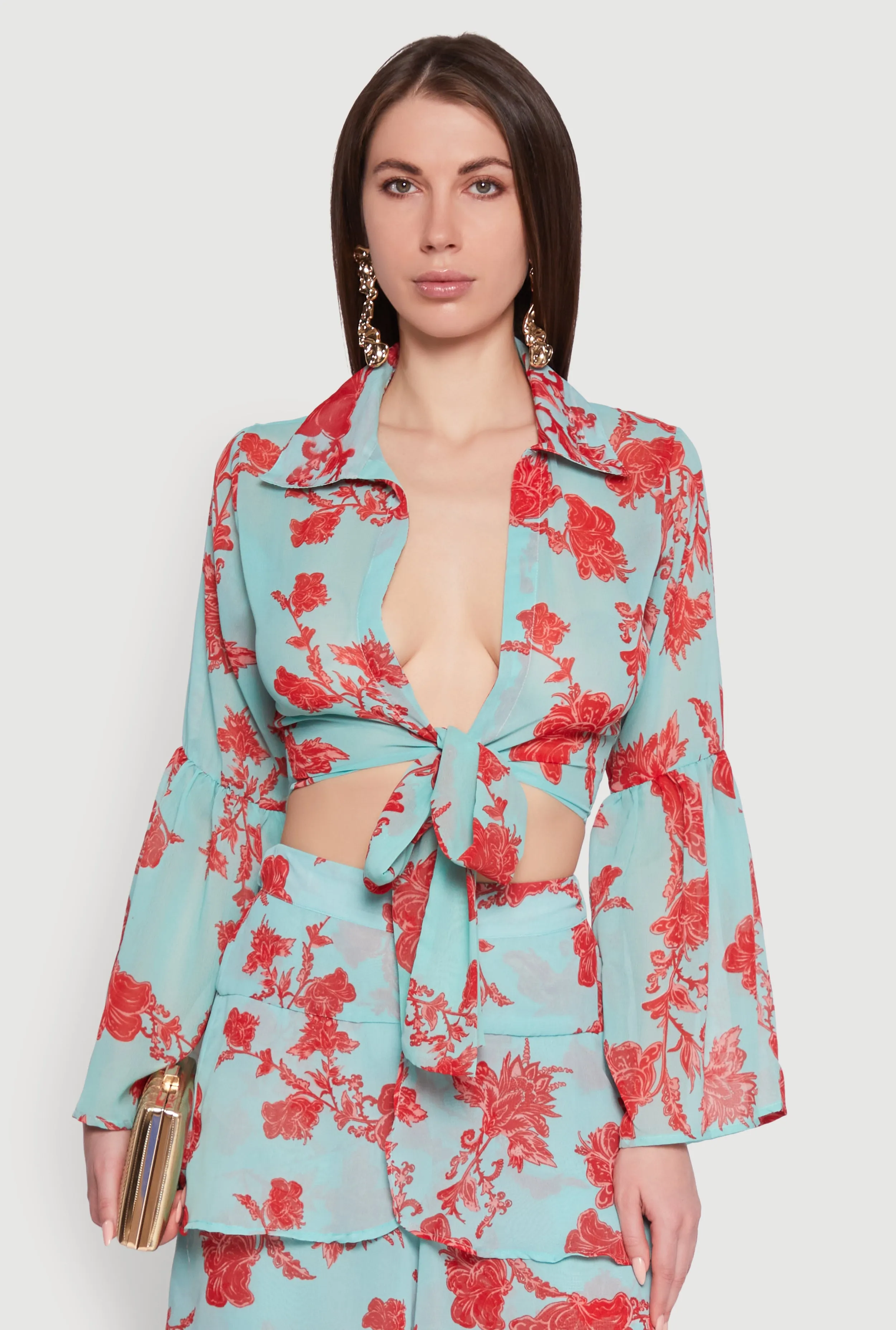 Spoon Jeans Chiffon Cropped Bell Sleeve Top sold by Rainbow