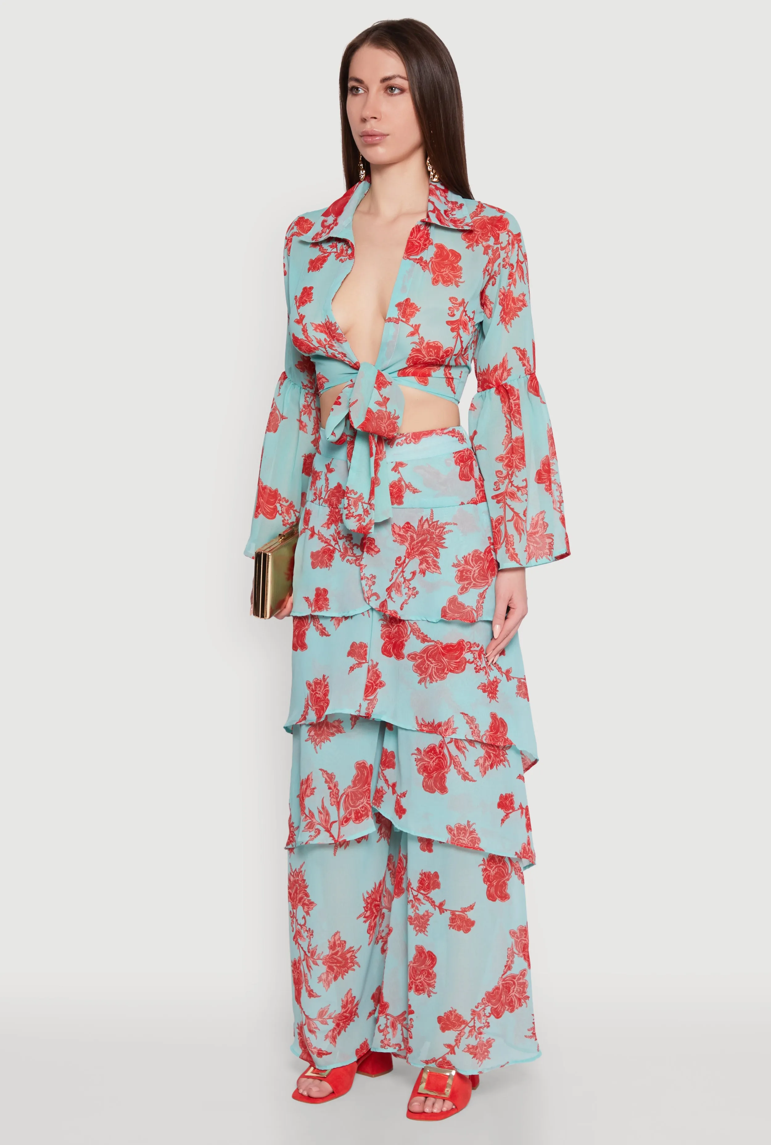 Spoon Jeans Chiffon Cropped Bell Sleeve Top sold by Rainbow product image thumbnail 5