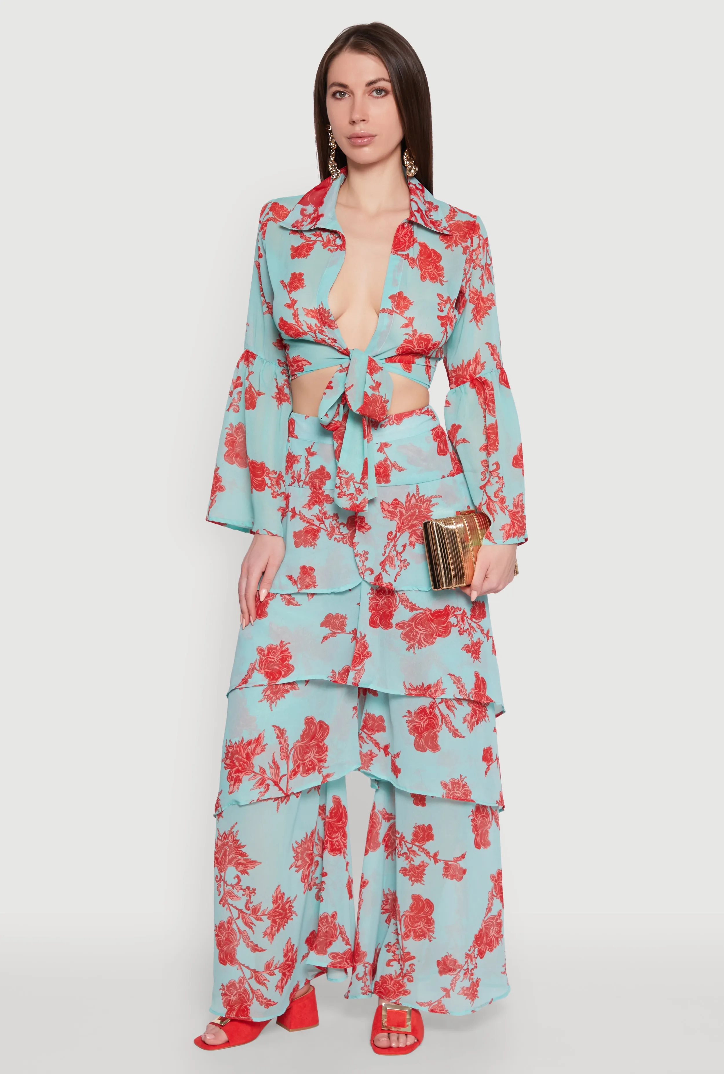 Spoon Jeans Chiffon Cropped Bell Sleeve Top sold by Rainbow product image thumbnail 2