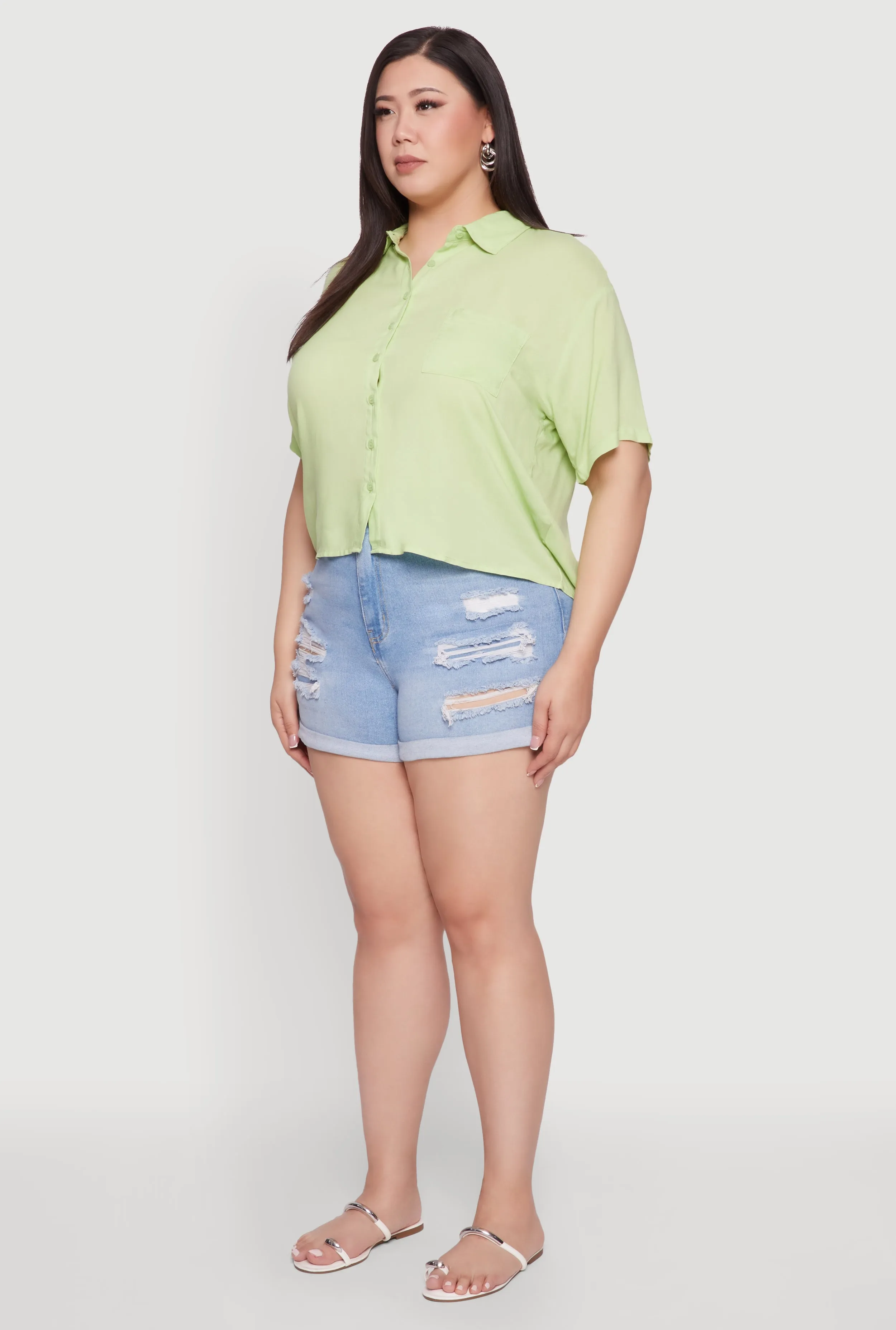 Plus Size Chic Boxy Button Front Short Sleeve Shirt sold by Rainbow product image thumbnail 5
