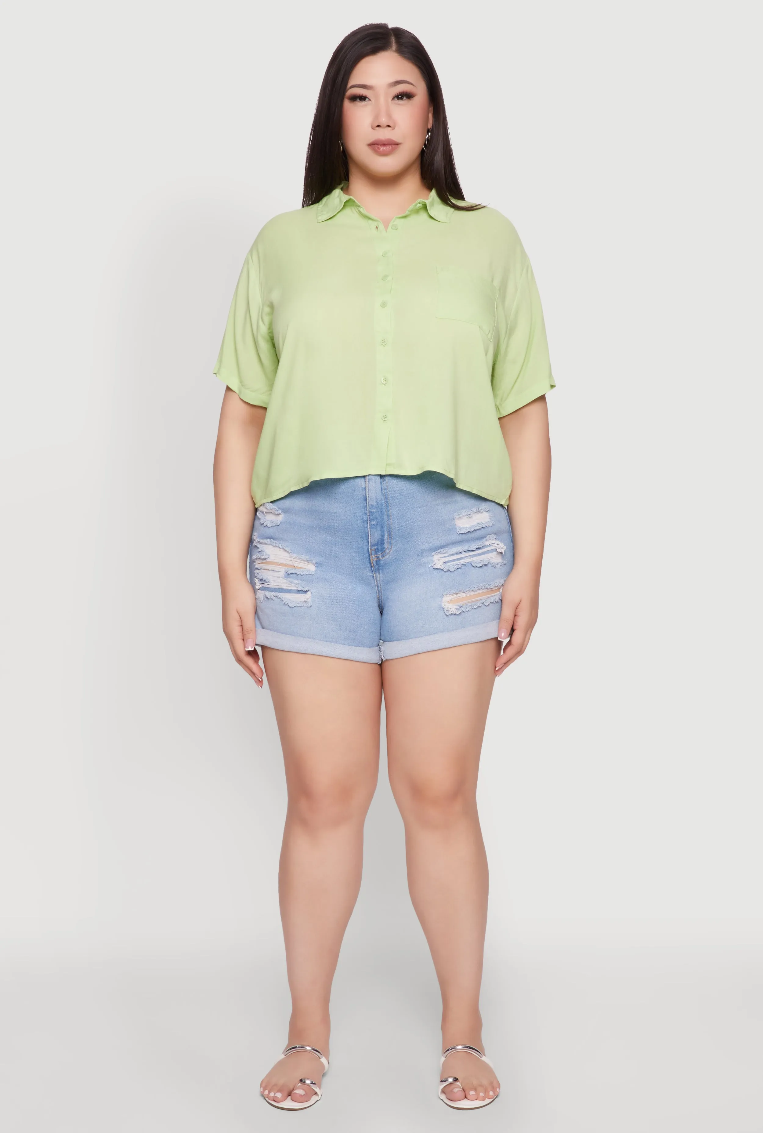 Plus Size Chic Boxy Button Front Short Sleeve Shirt sold by Rainbow product image thumbnail 3