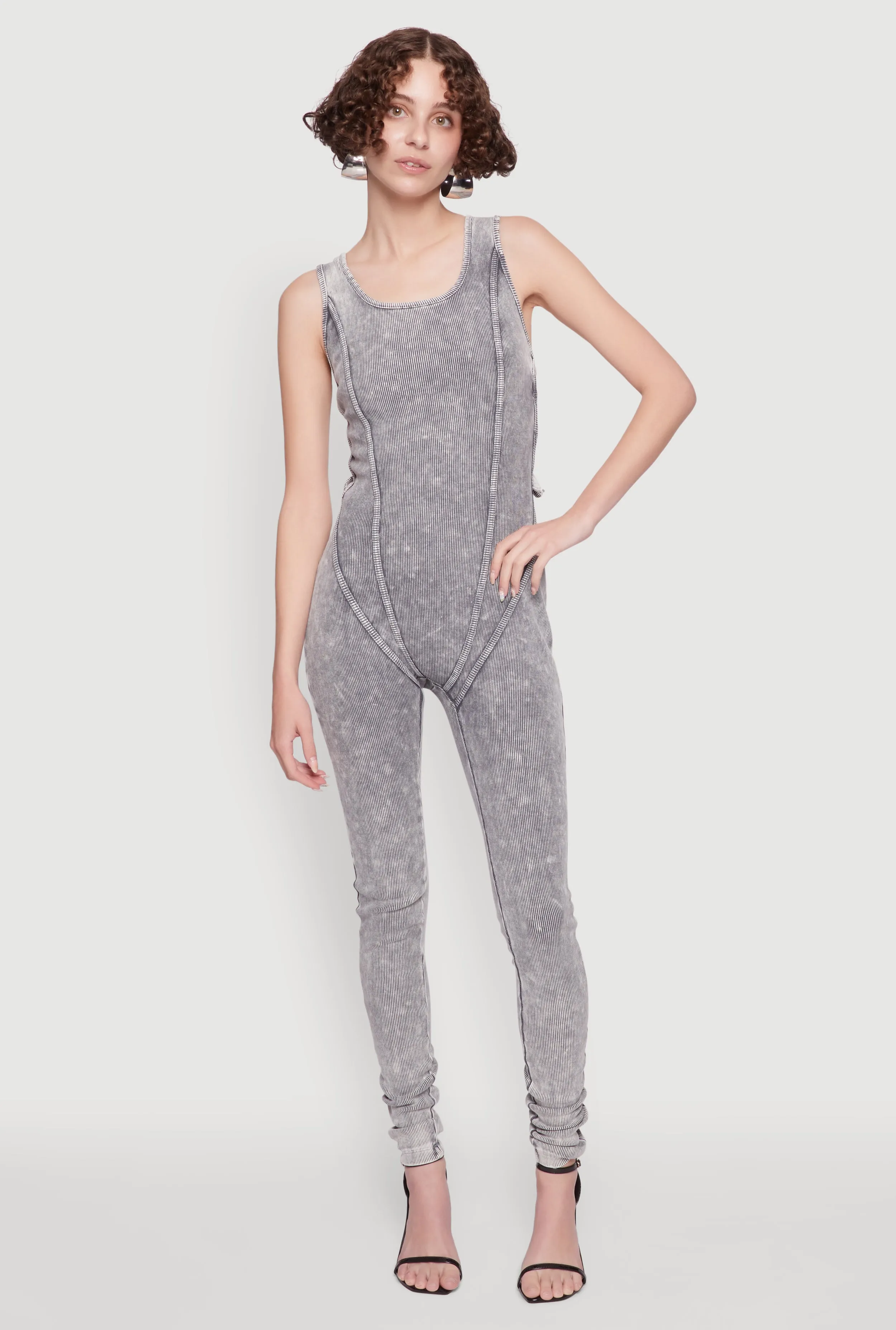 Mineral Wash Lace Up Back Pintuck Jumpsuit sold by Rainbow