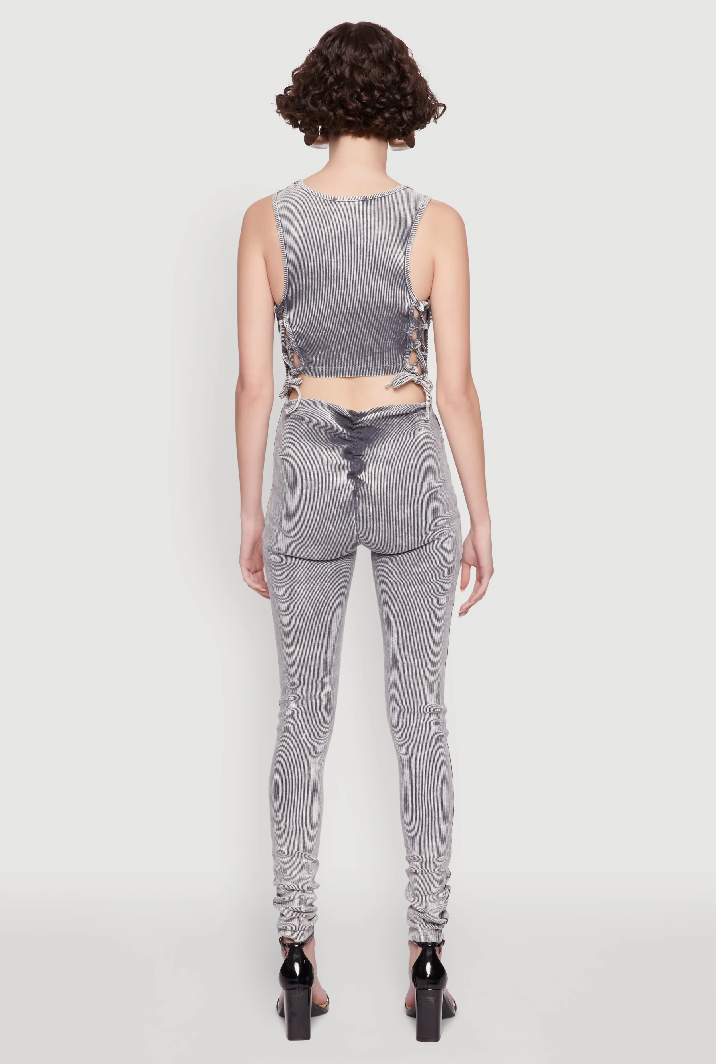 Mineral Wash Lace Up Back Pintuck Jumpsuit sold by Rainbow product image thumbnail 5