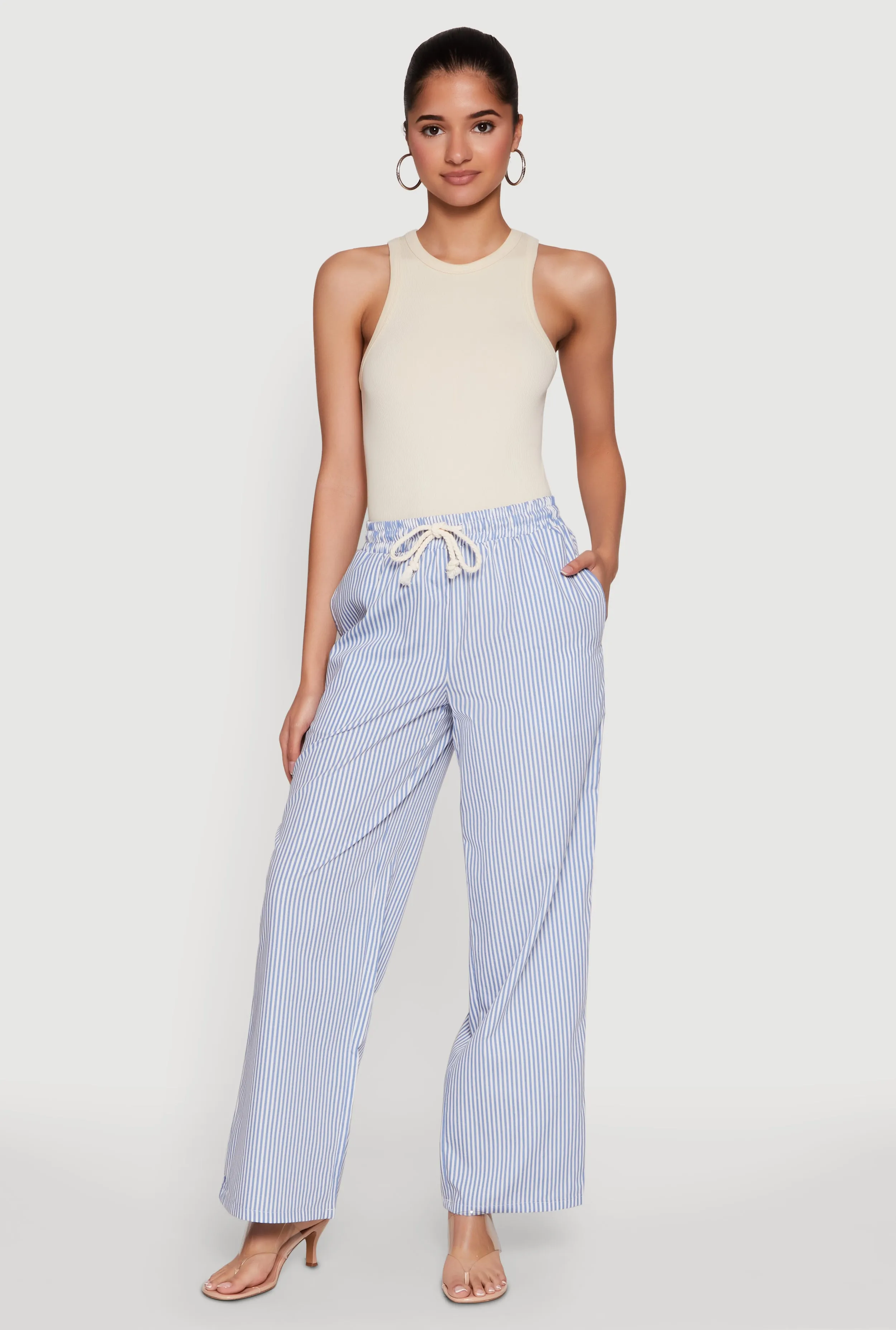 Casual Striped Drawstring Waist Wide Leg Pants sold by Rainbow
