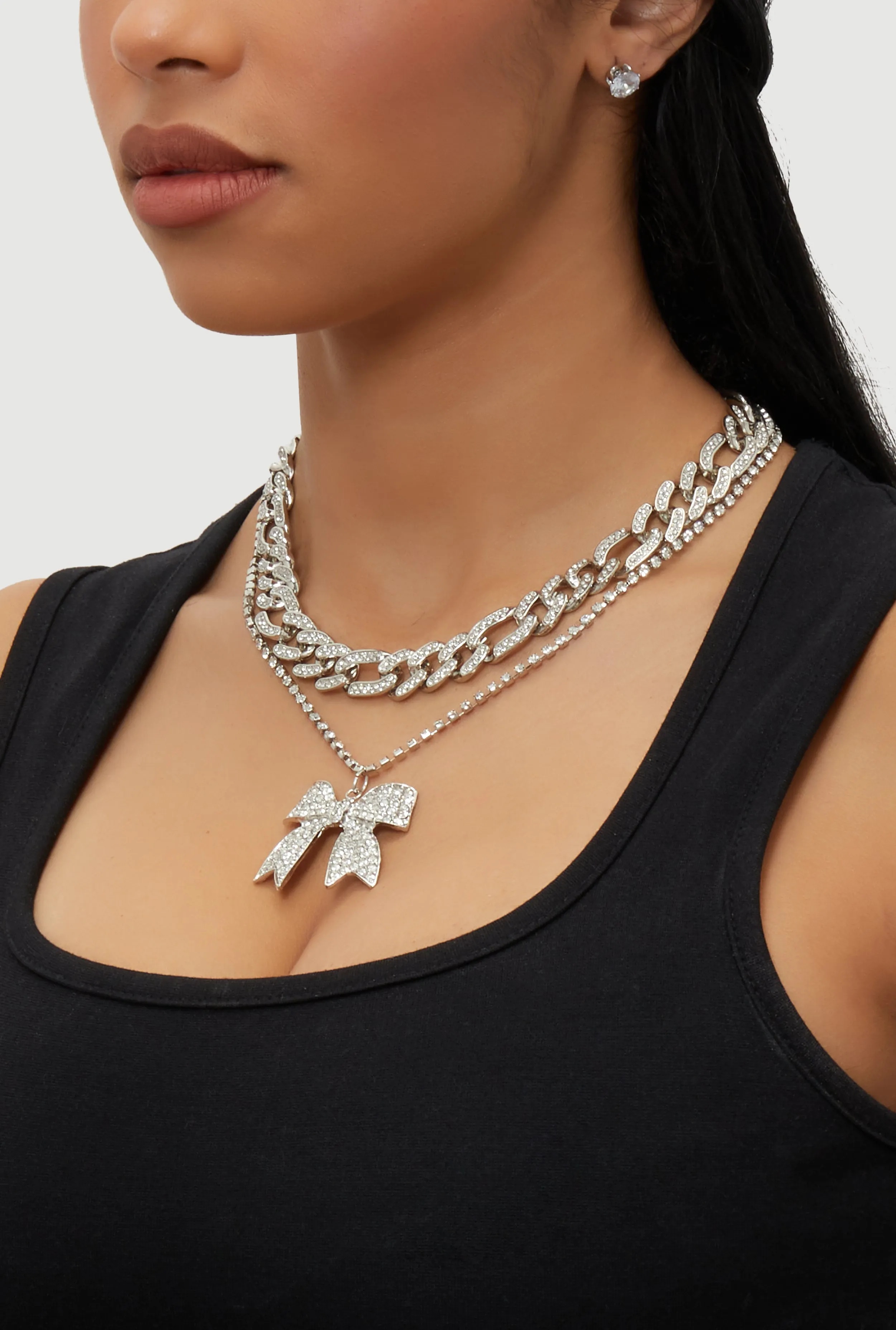 Elegant Cubic Zirconia Bow Detail Necklace Set sold by Rainbow product image thumbnail 2