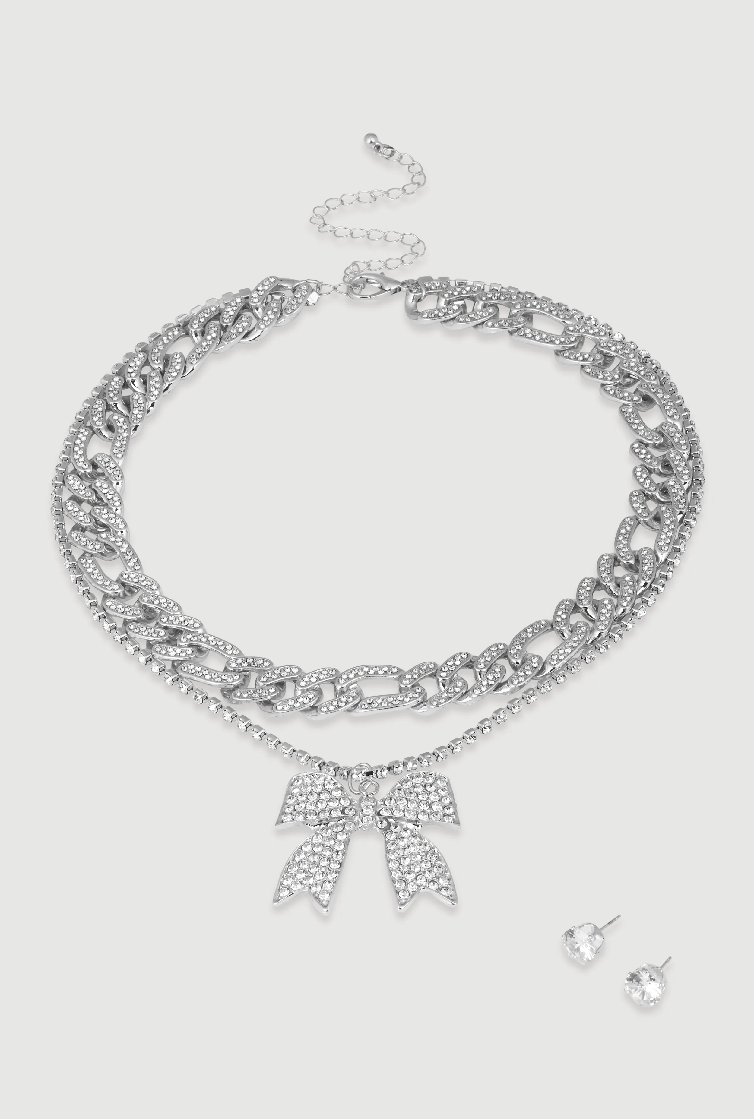 Elegant Cubic Zirconia Bow Detail Necklace Set sold by Rainbow