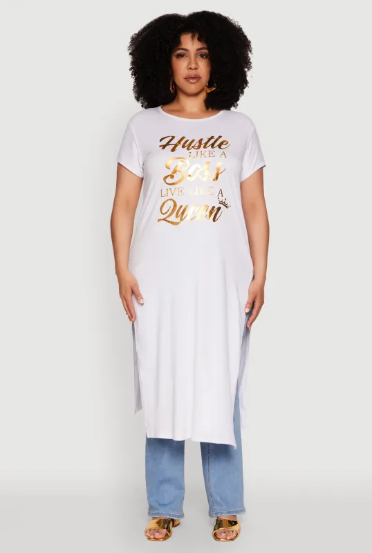 Plus Size Hustle Like A Boss Live Like A Queen Maxi Top sold by Rainbow