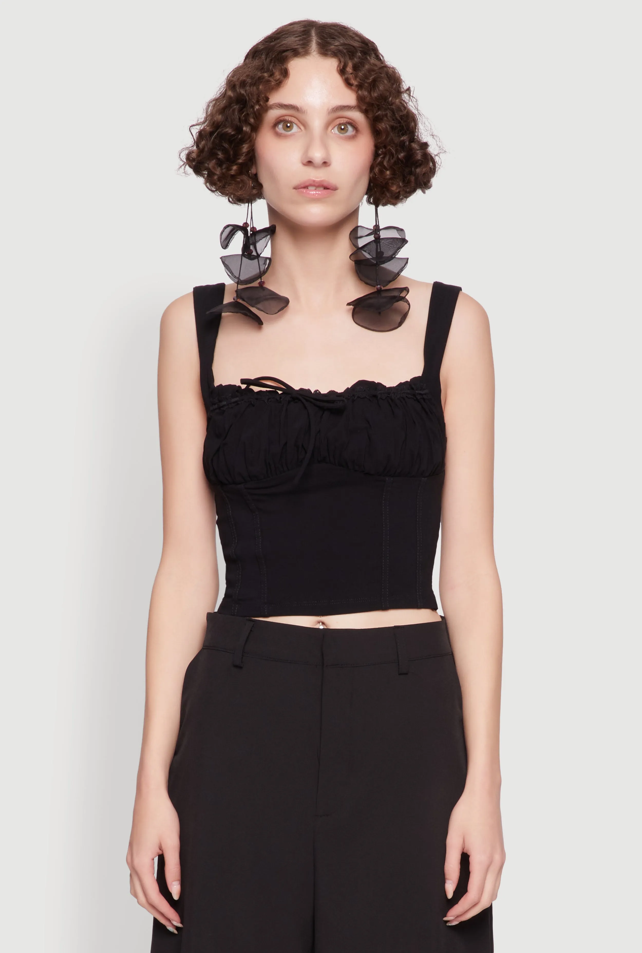 Linen Drawstring Lace Detail Cropped Corset Top sold by Rainbow product image thumbnail 2