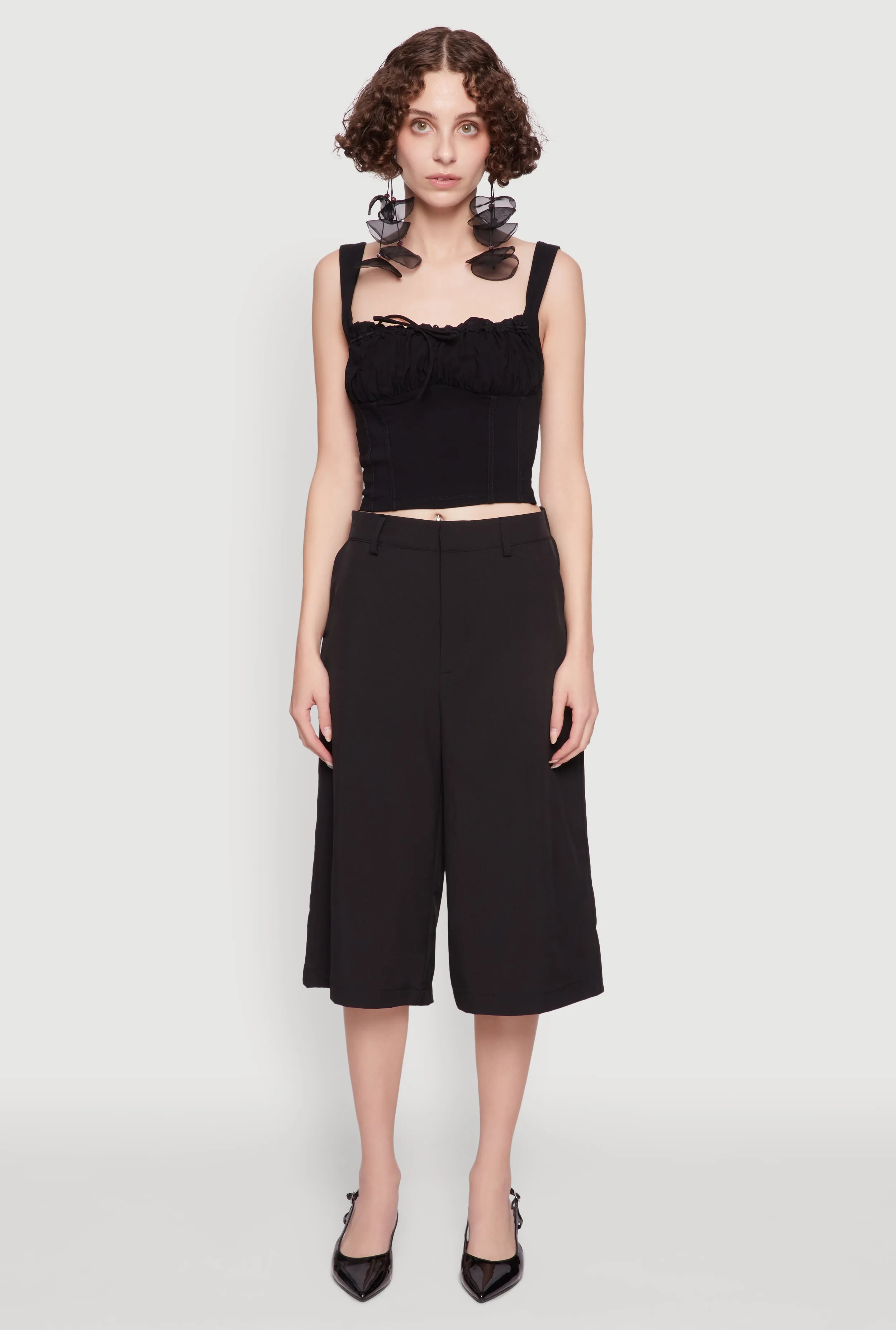 Linen Drawstring Lace Detail Cropped Corset Top sold by Rainbow product image thumbnail 3