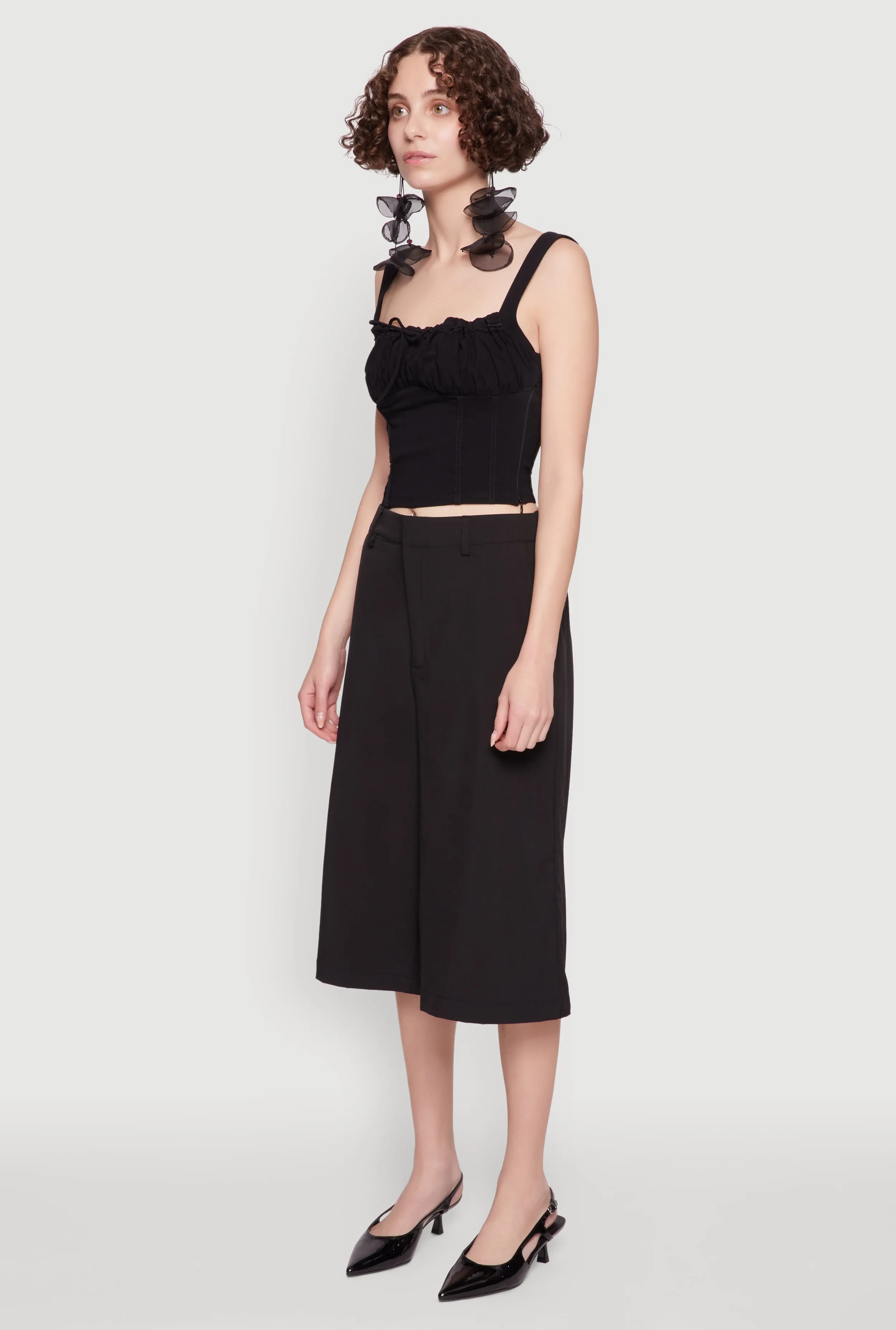 Linen Drawstring Lace Detail Cropped Corset Top sold by Rainbow product image thumbnail 5