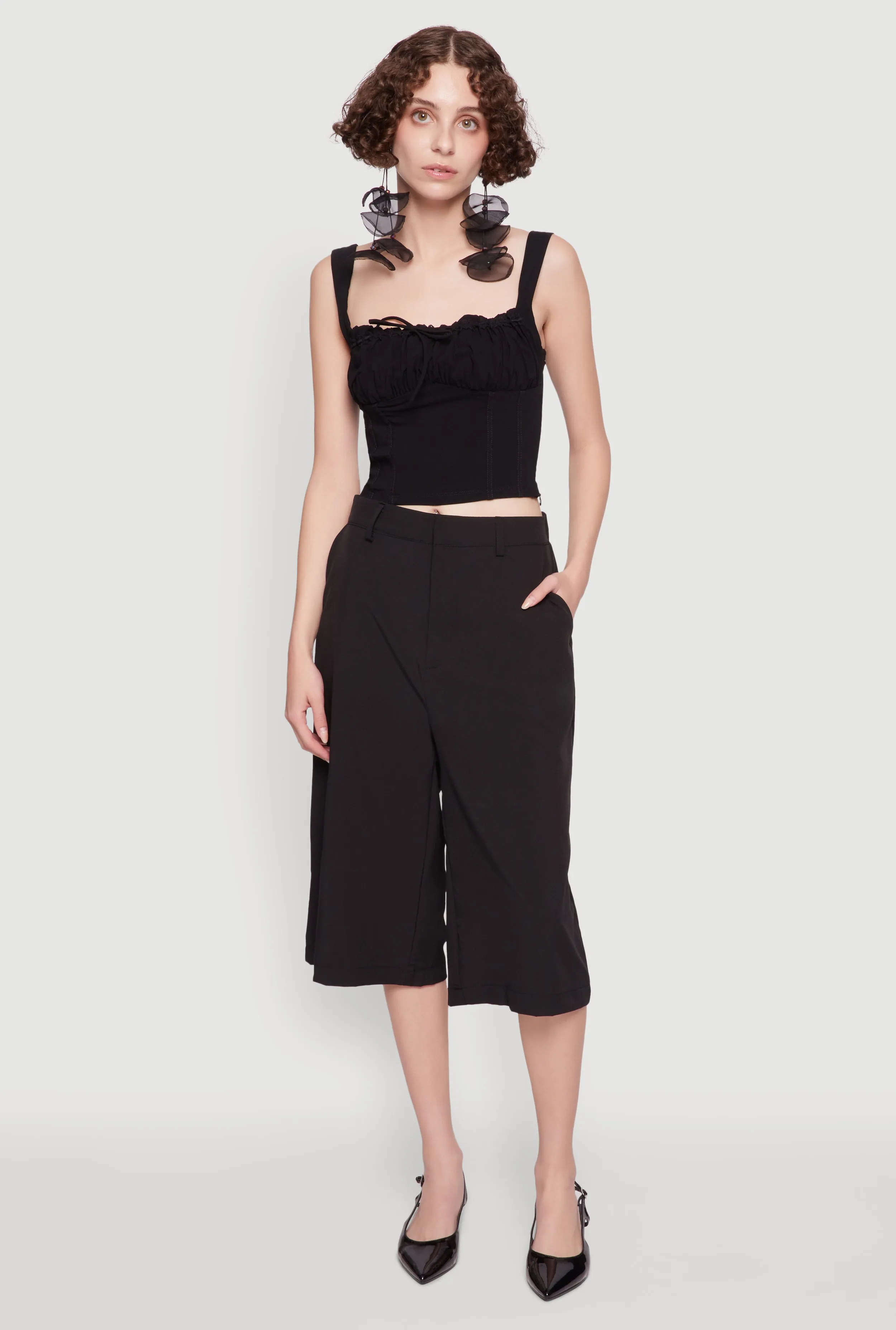 Linen Drawstring Lace Detail Cropped Corset Top sold by Rainbow