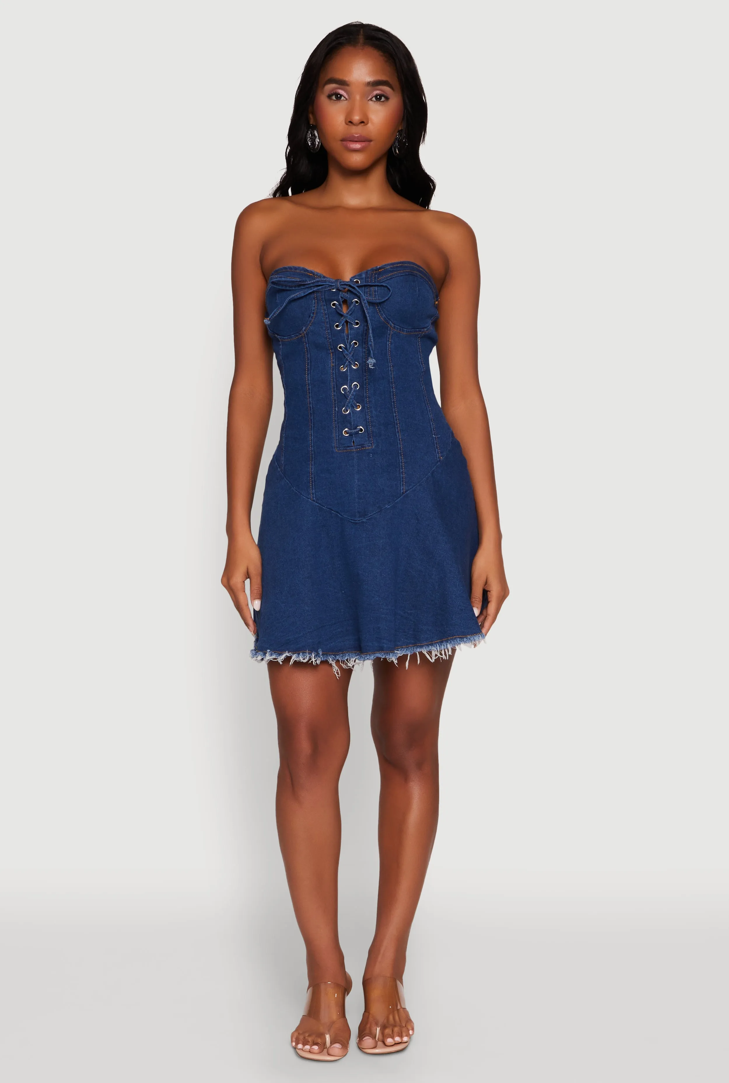 Daisy Denim Lace Up Corset Mini Dress sold by Rainbow