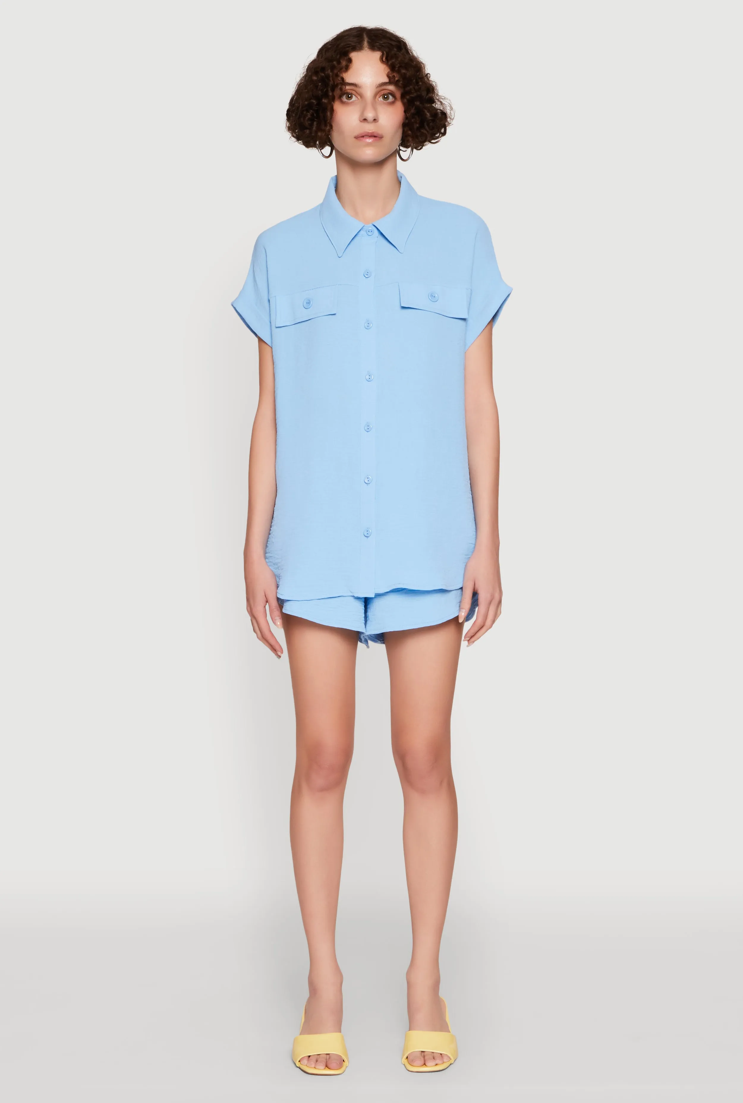 Chic Crepe Knit Button Front Shirt with Flap Pockets sold by Rainbow product image thumbnail 2