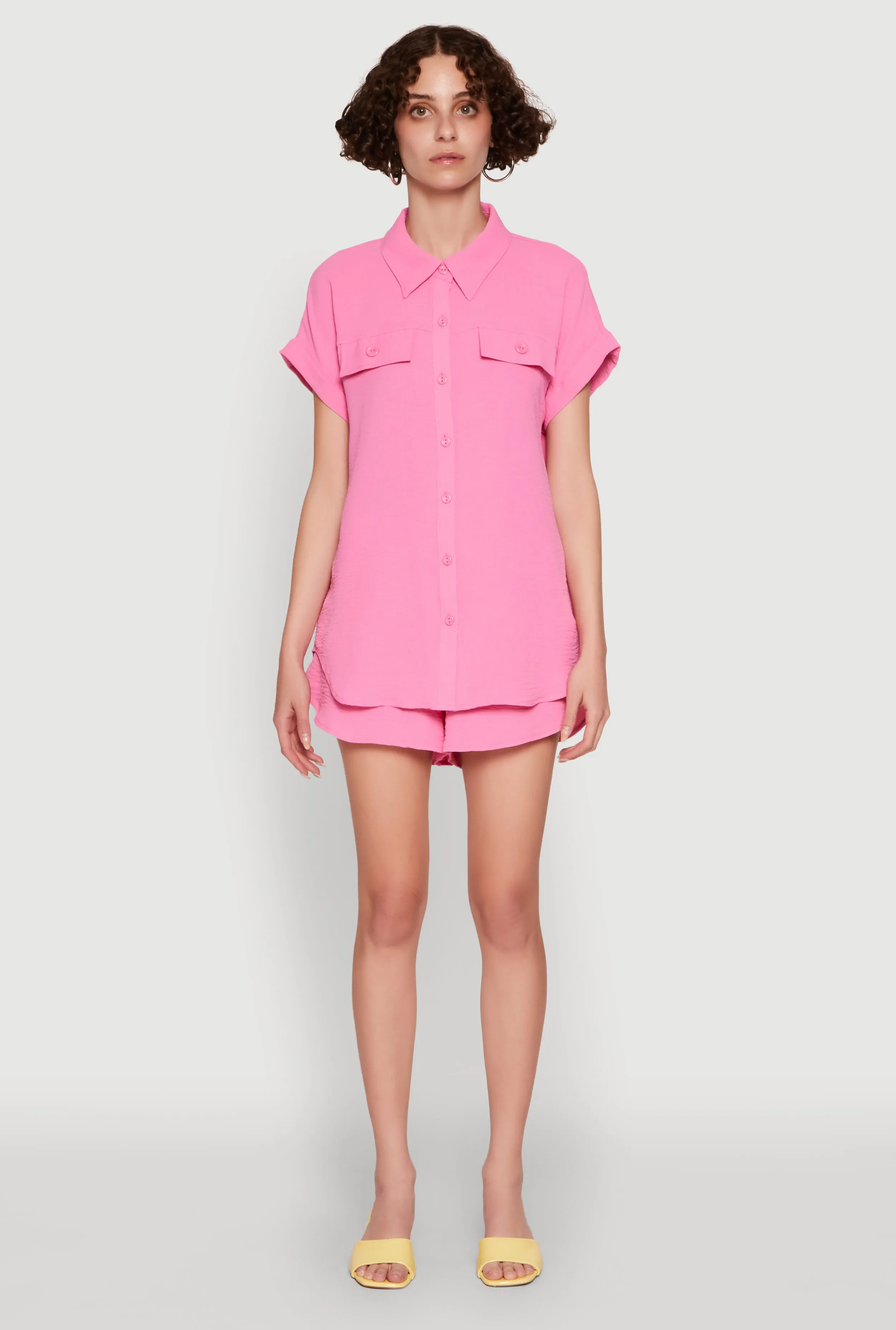 Chic Crepe Knit Button Front Shirt with Flap Pockets sold by Rainbow product image thumbnail 3