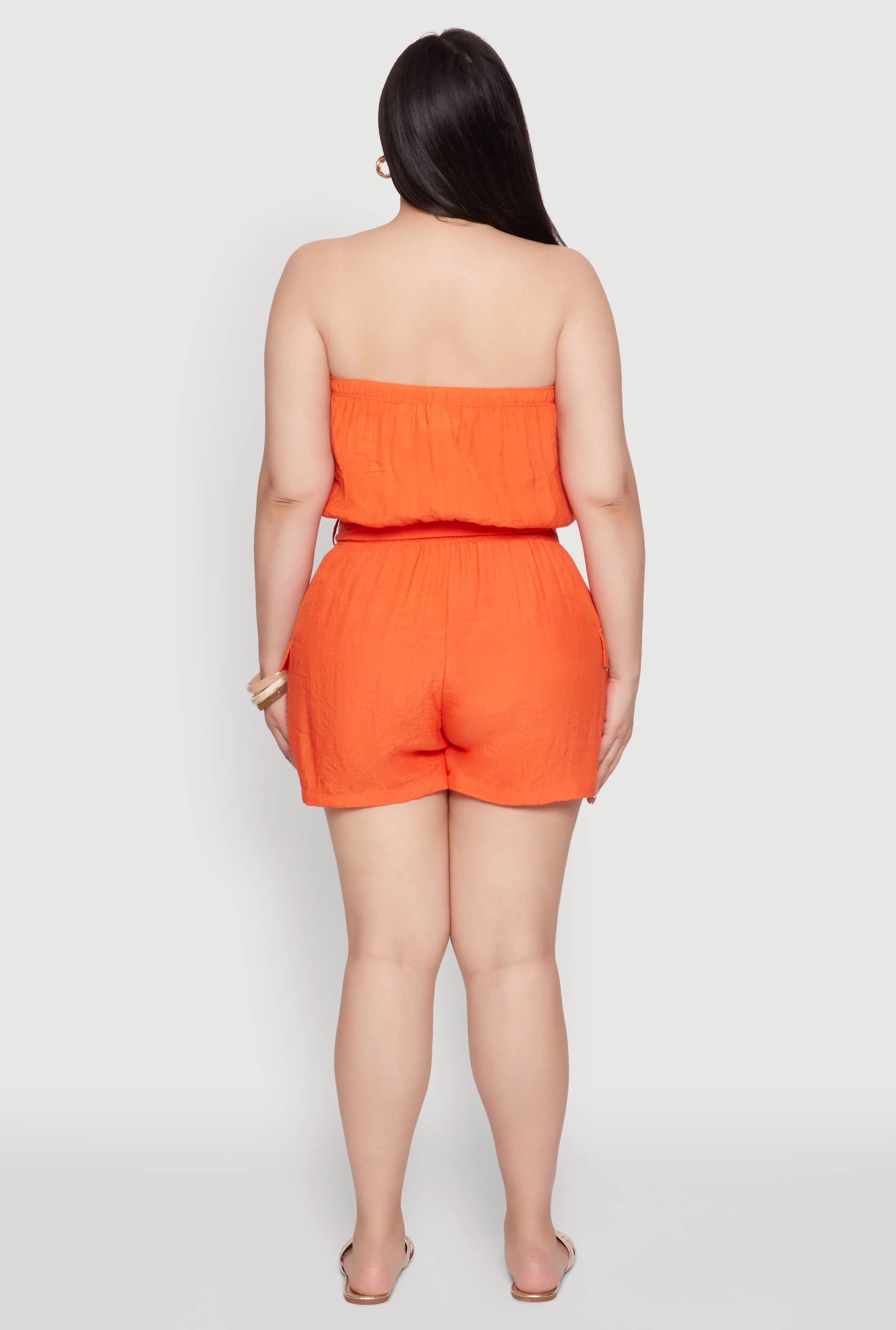 Plus Size Strapless Tie Waist Belted Romper with Faux Buttons sold by Rainbow product image thumbnail 5