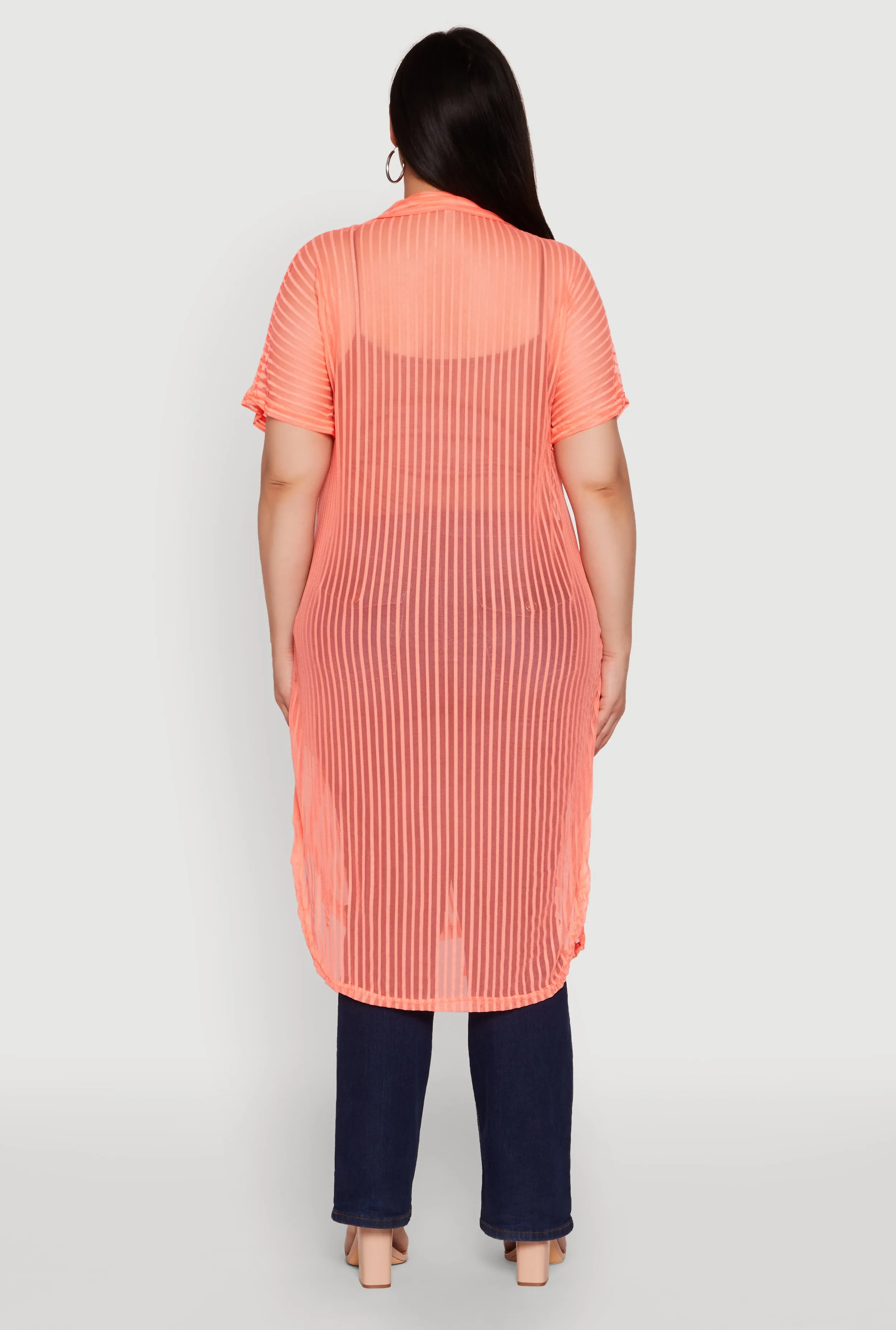 Plus Size Mesh Button Front Side Slit Shirt sold by Rainbow product image thumbnail 5