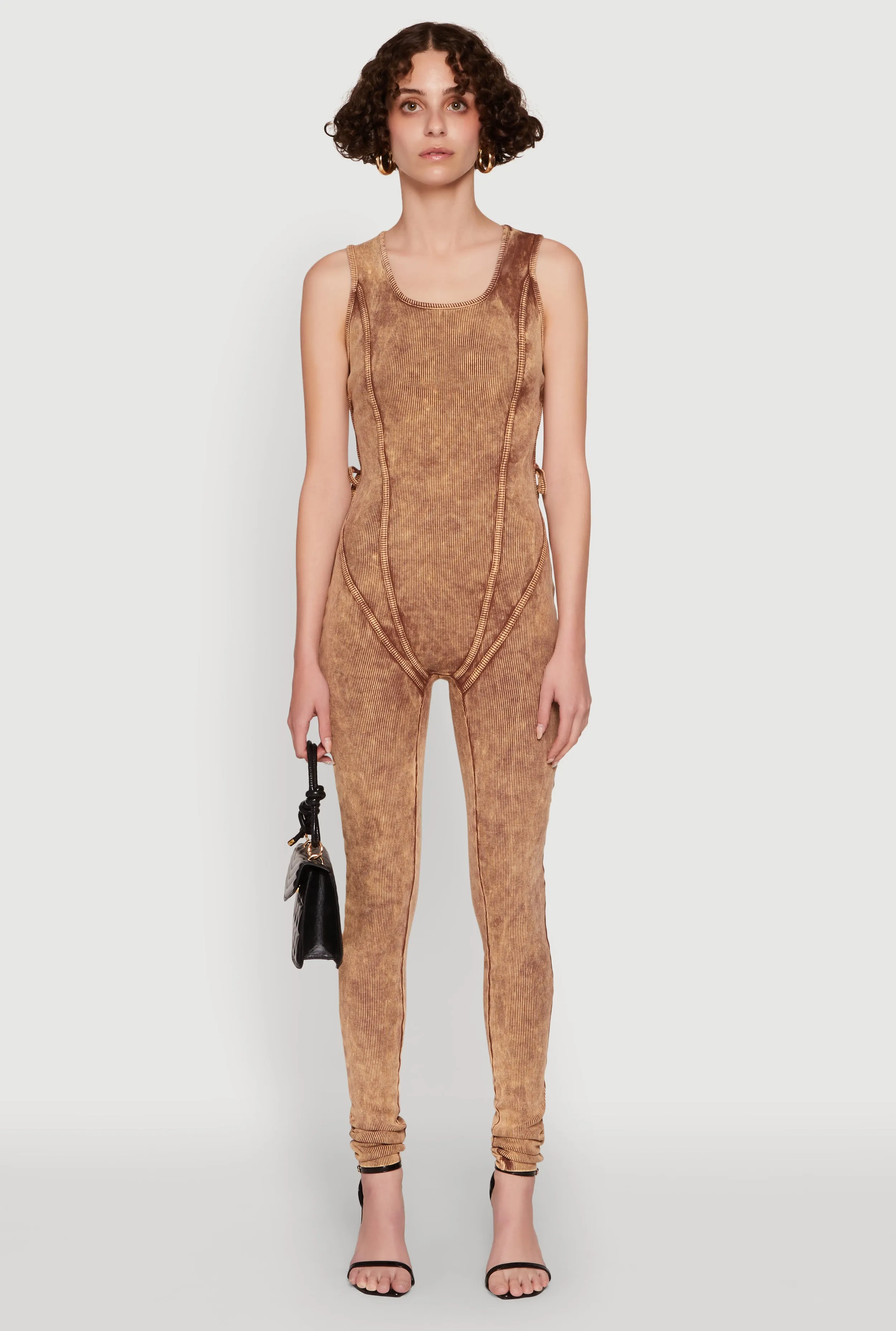 Mineral Wash Lace Up Back Pintuck Jumpsuit sold by Rainbow product image thumbnail 2