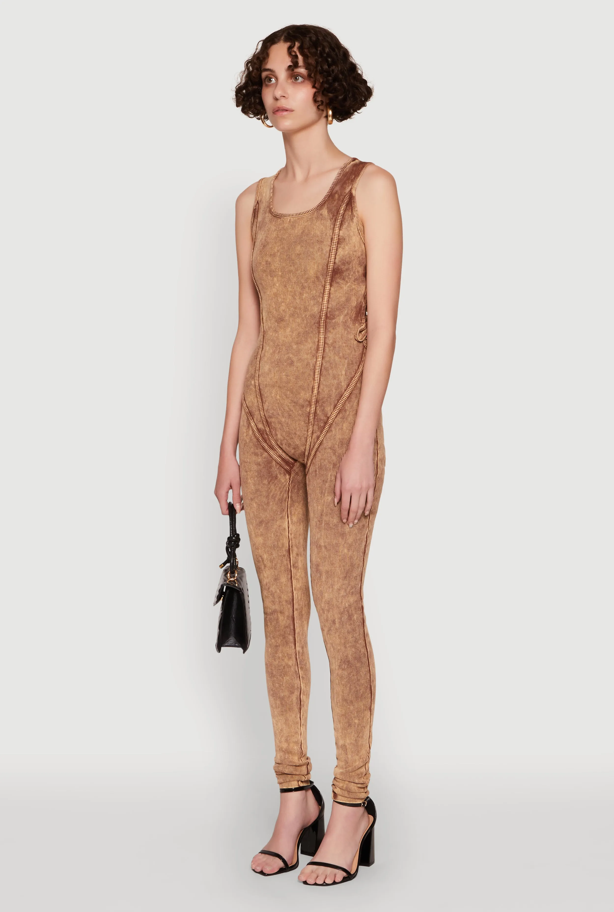 Mineral Wash Lace Up Back Pintuck Jumpsuit sold by Rainbow product image thumbnail 3