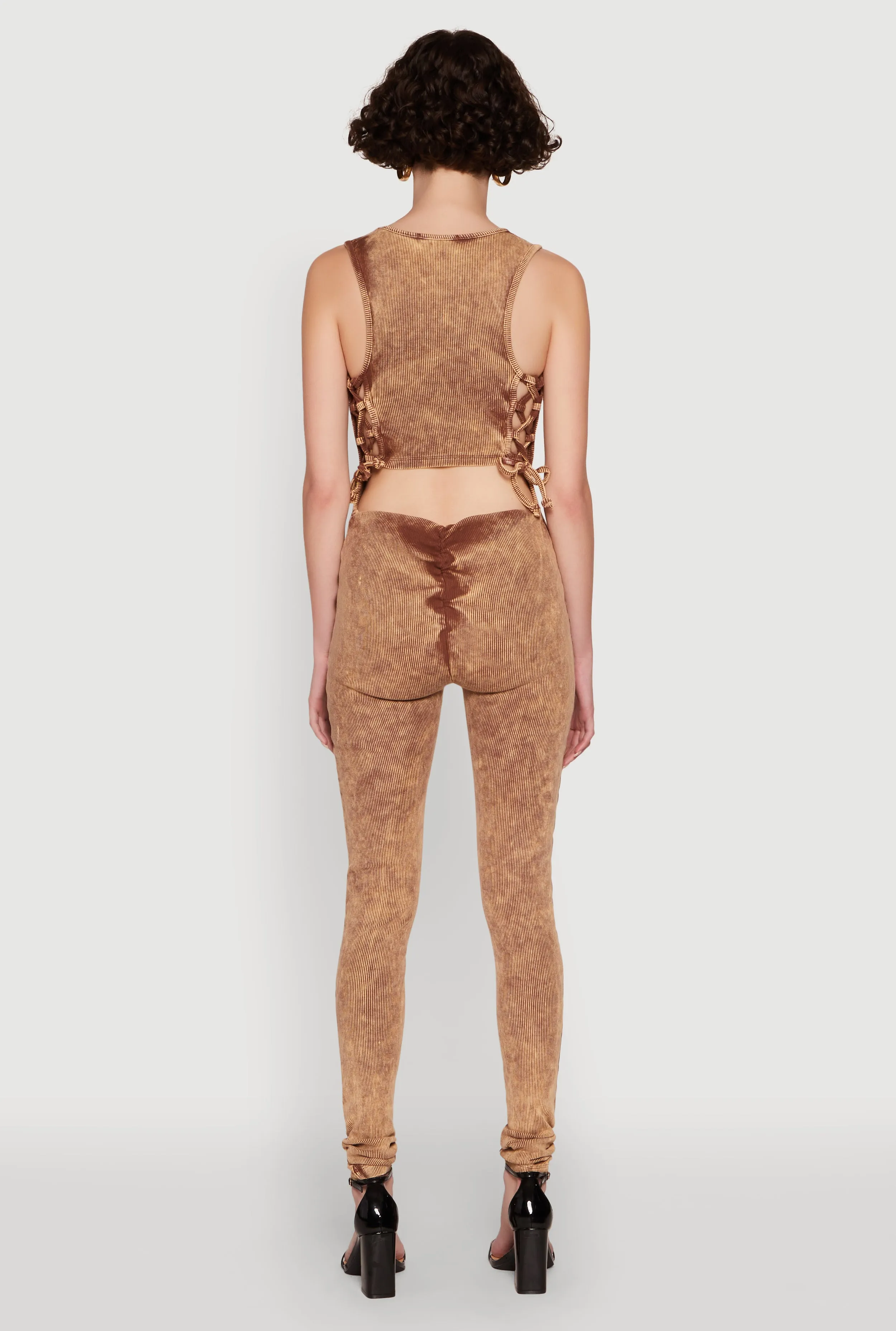 Mineral Wash Lace Up Back Pintuck Jumpsuit sold by Rainbow product image thumbnail 5