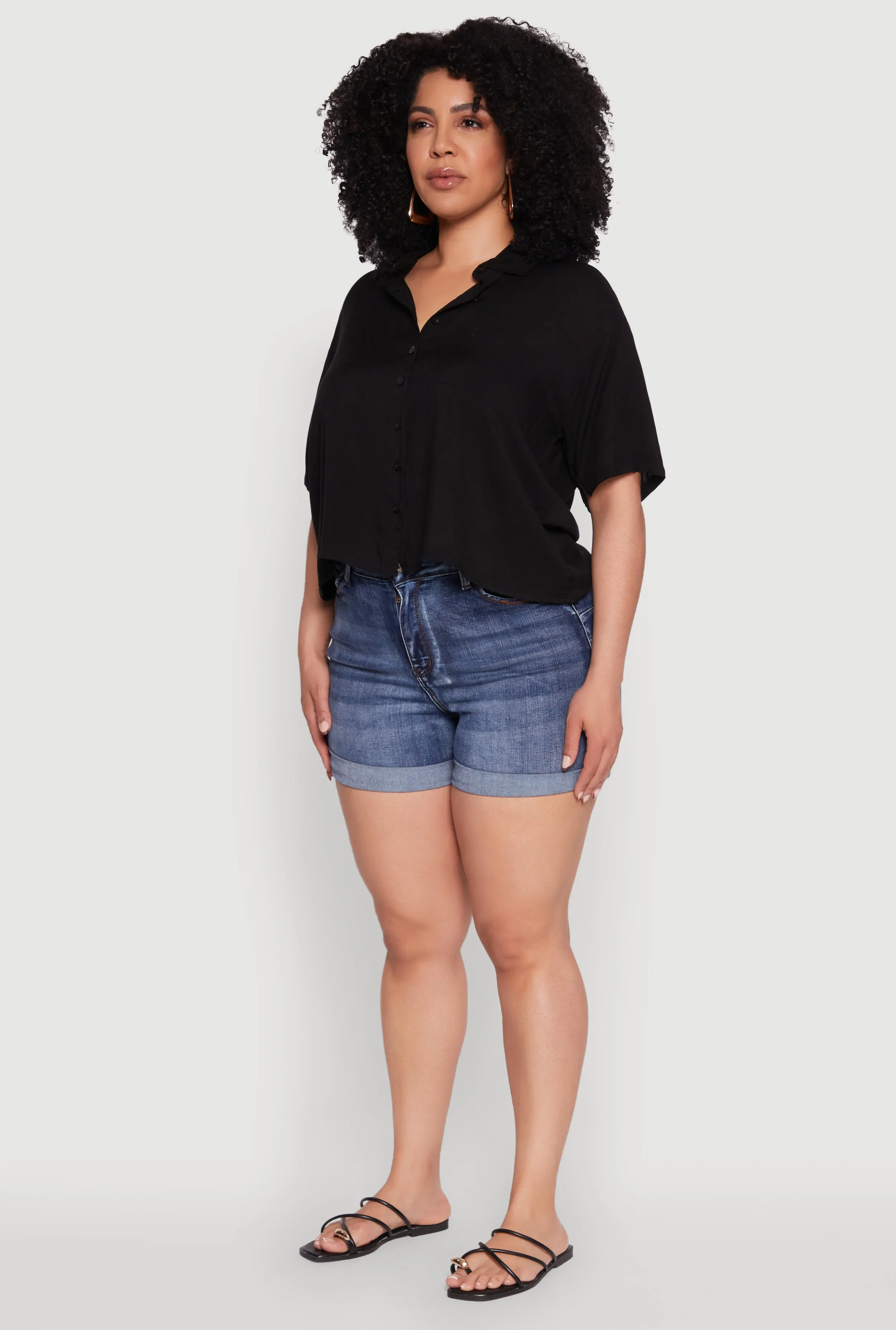 Plus Size Chic Boxy Button Front Short Sleeve Shirt sold by Rainbow product image thumbnail 5