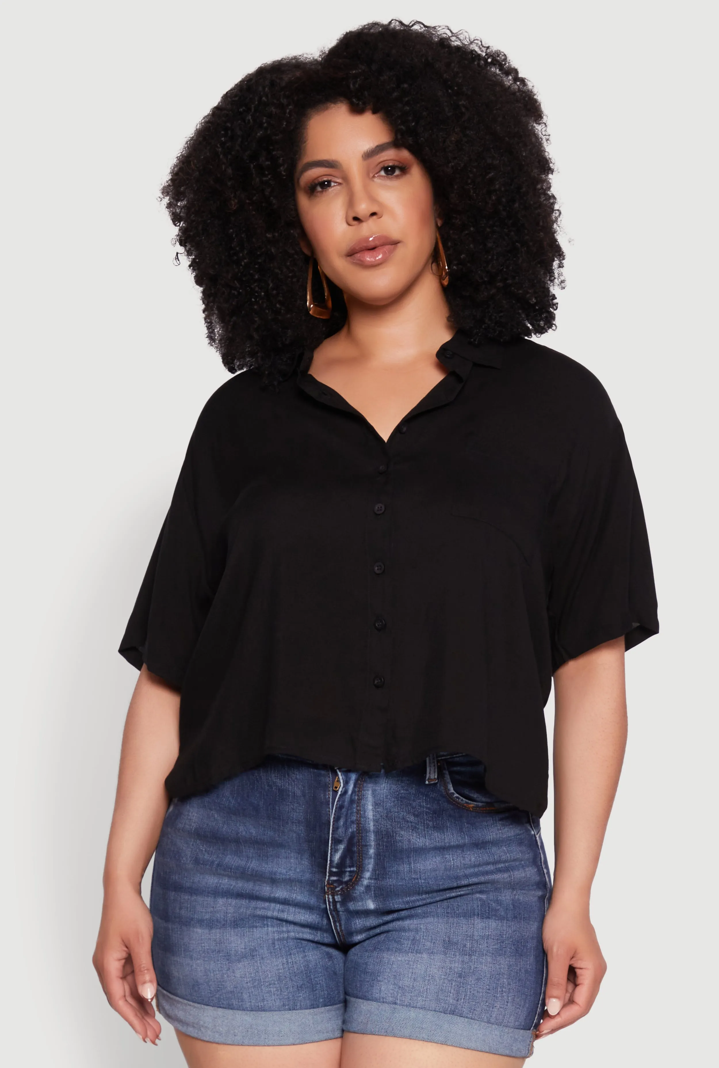 Plus Size Chic Boxy Button Front Short Sleeve Shirt sold by Rainbow product image thumbnail 2