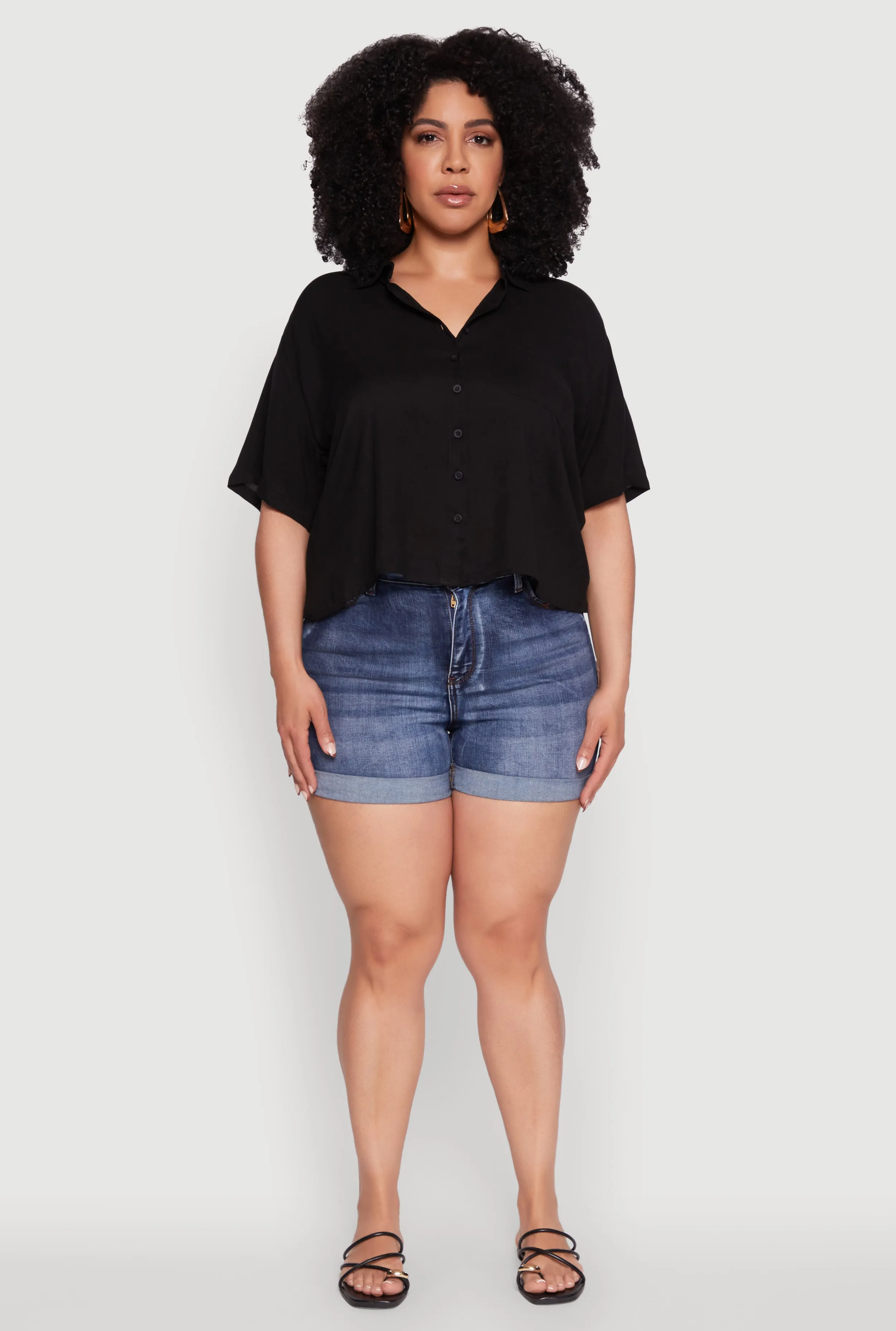 Plus Size Chic Boxy Button Front Short Sleeve Shirt sold by Rainbow product image thumbnail 3
