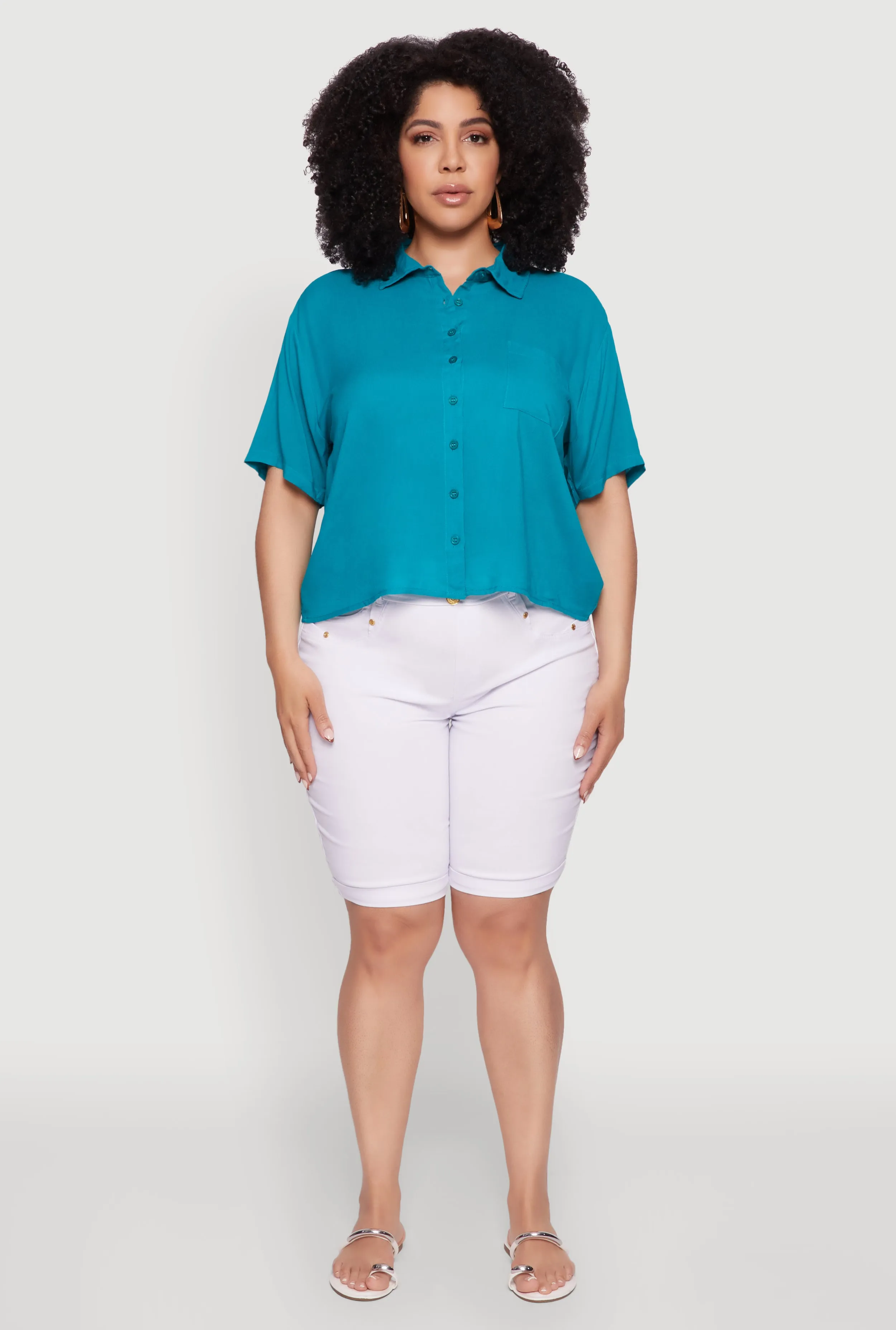 Plus Size Chic Boxy Button Front Short Sleeve Shirt sold by Rainbow product image thumbnail 3