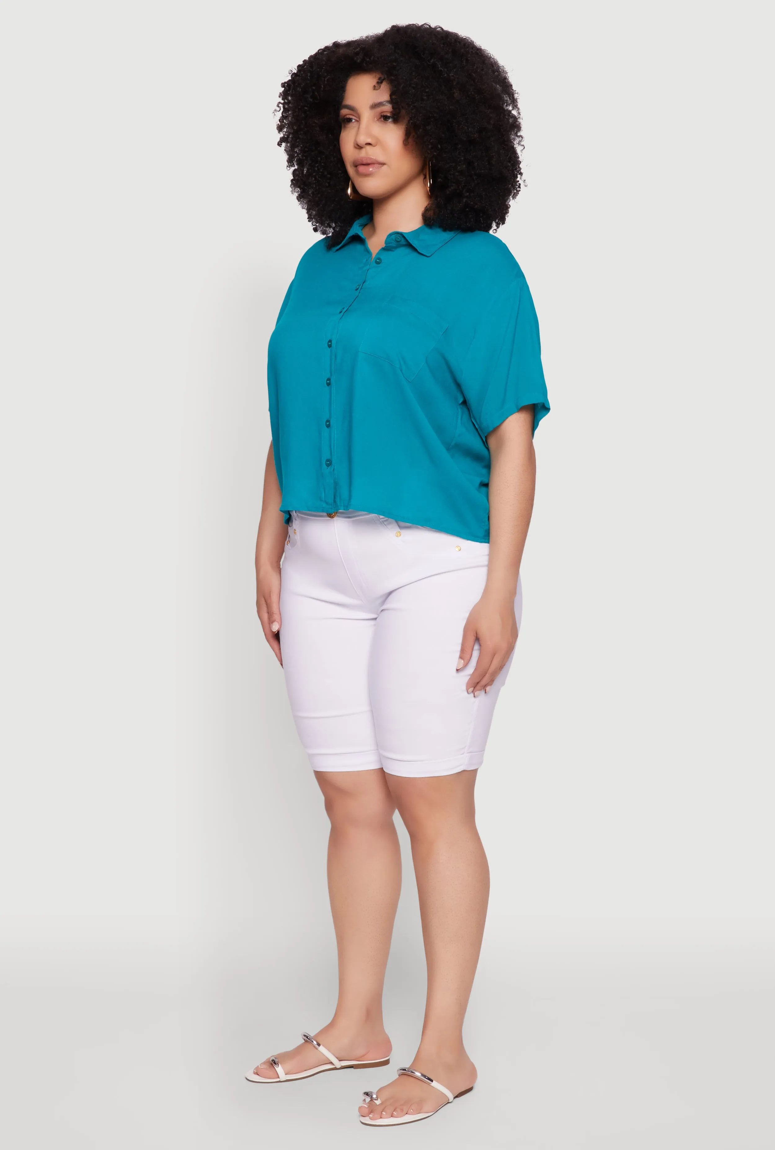 Plus Size Chic Boxy Button Front Short Sleeve Shirt sold by Rainbow product image thumbnail 5