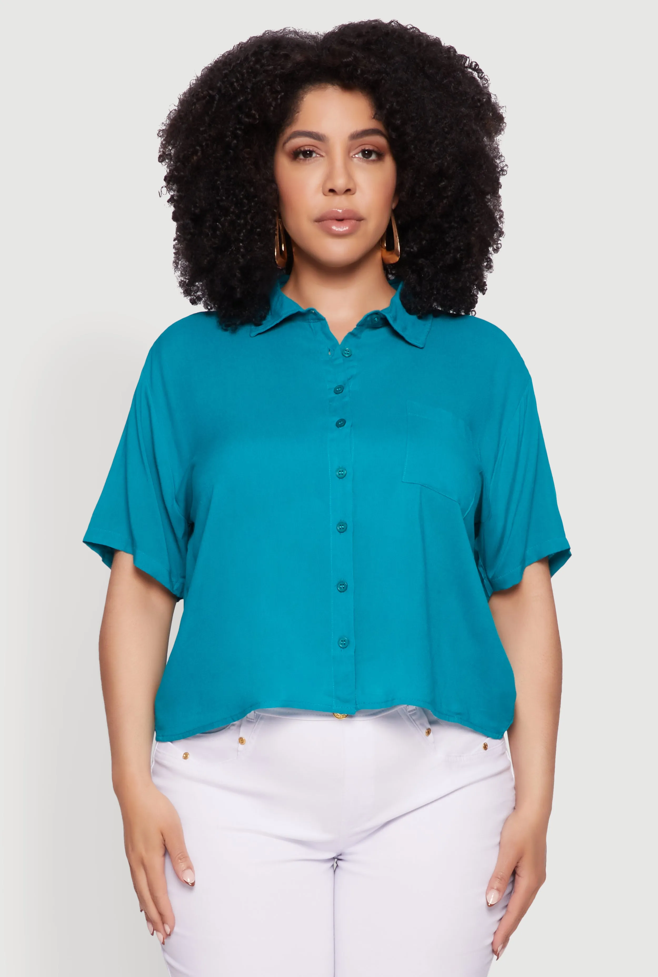 Plus Size Chic Boxy Button Front Short Sleeve Shirt sold by Rainbow product image thumbnail 2