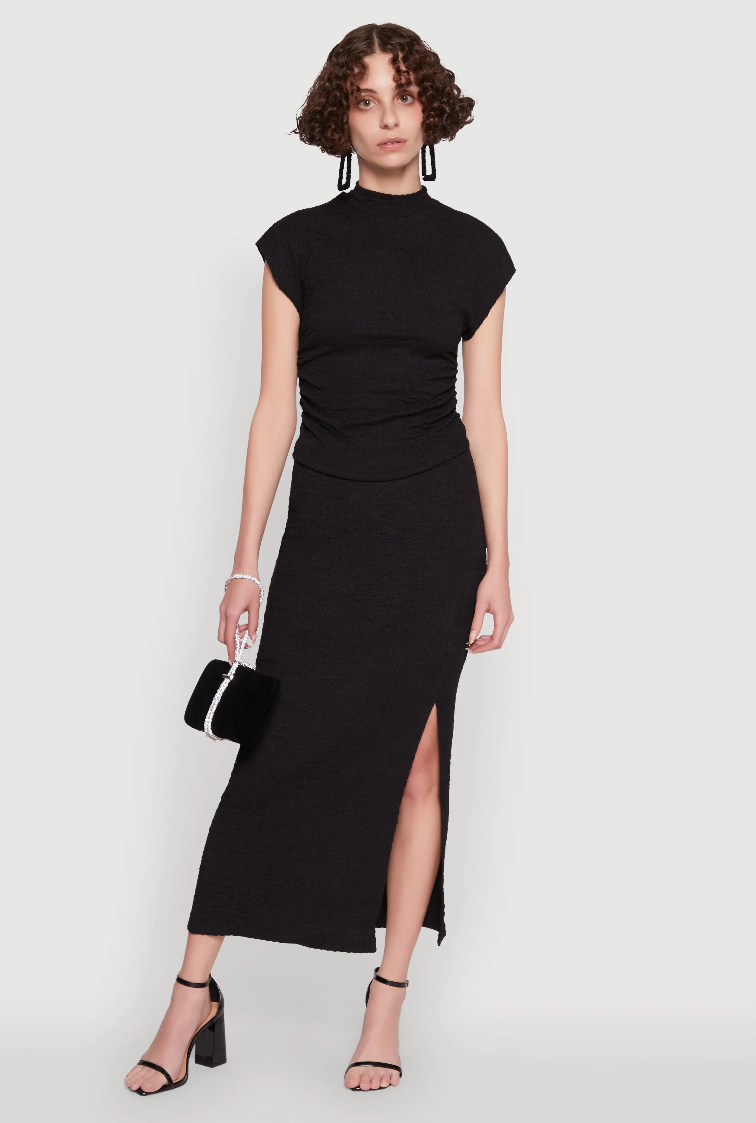 Iris Textured Knit Midi Skirt with Side Slit sold by Rainbow