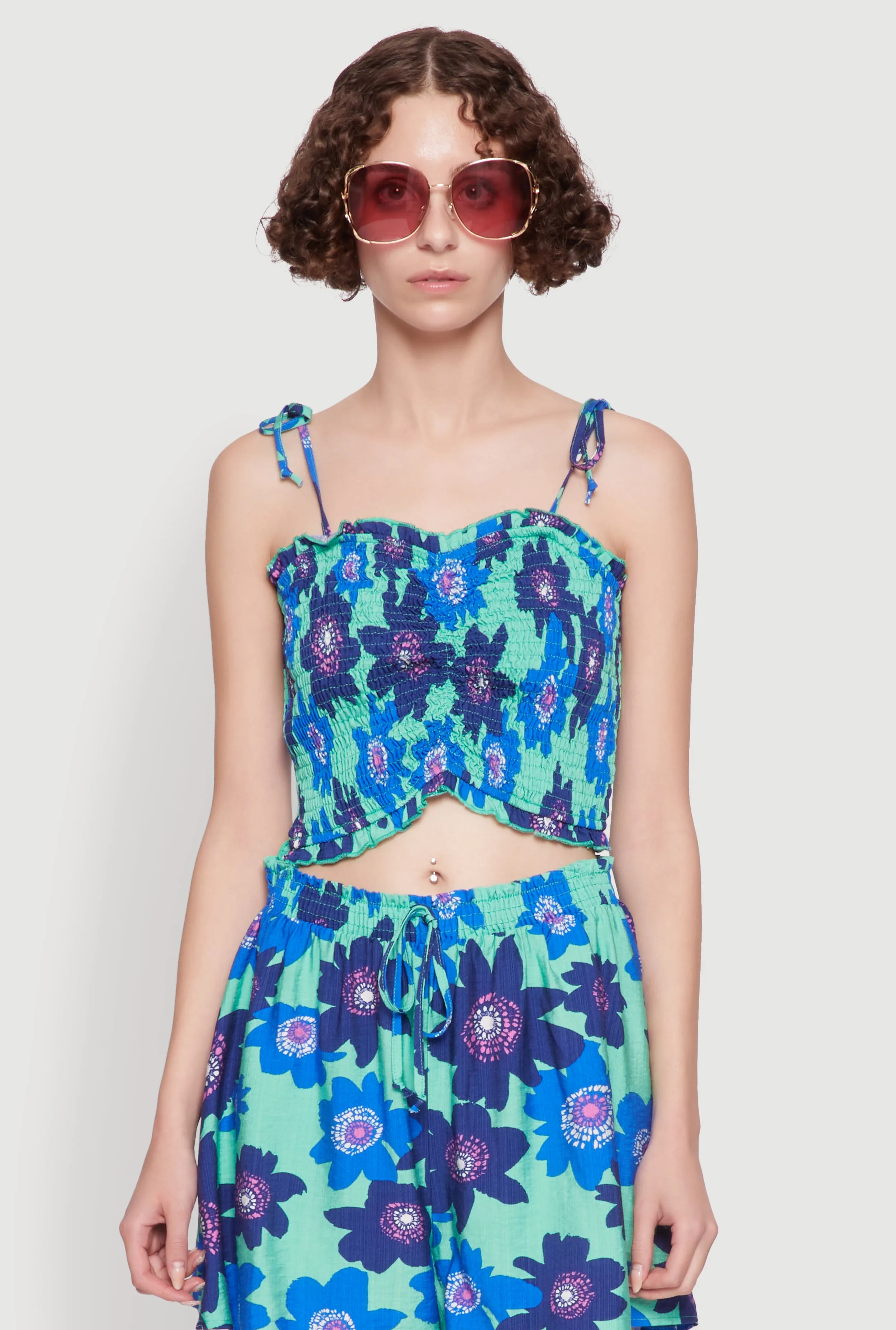 Floral Print Tie Strap Sweetheart Neckline Cami sold by Rainbow