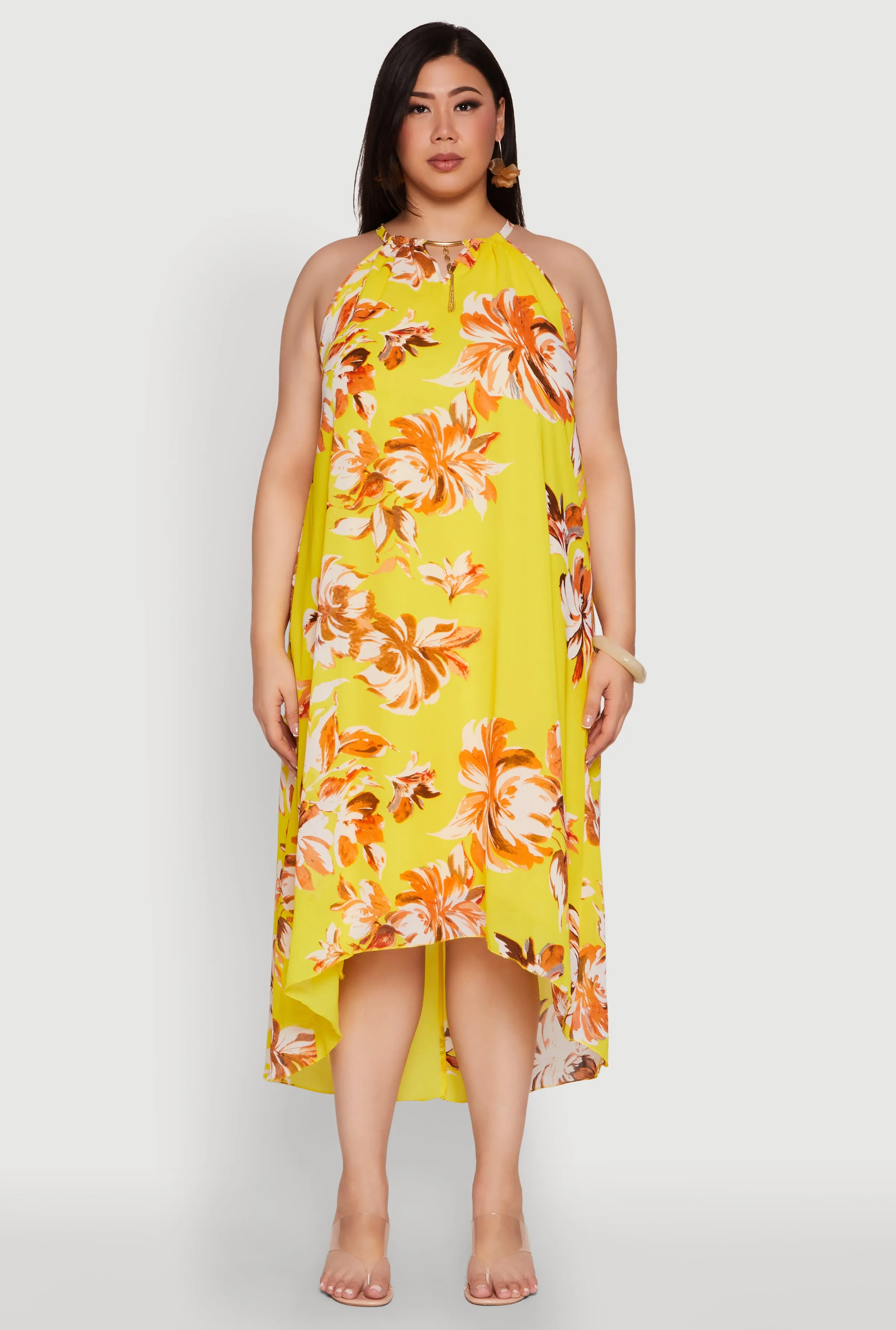 Plus Size Floral Metallic Detail Keyhole High Low Dress sold by Rainbow product image thumbnail 2