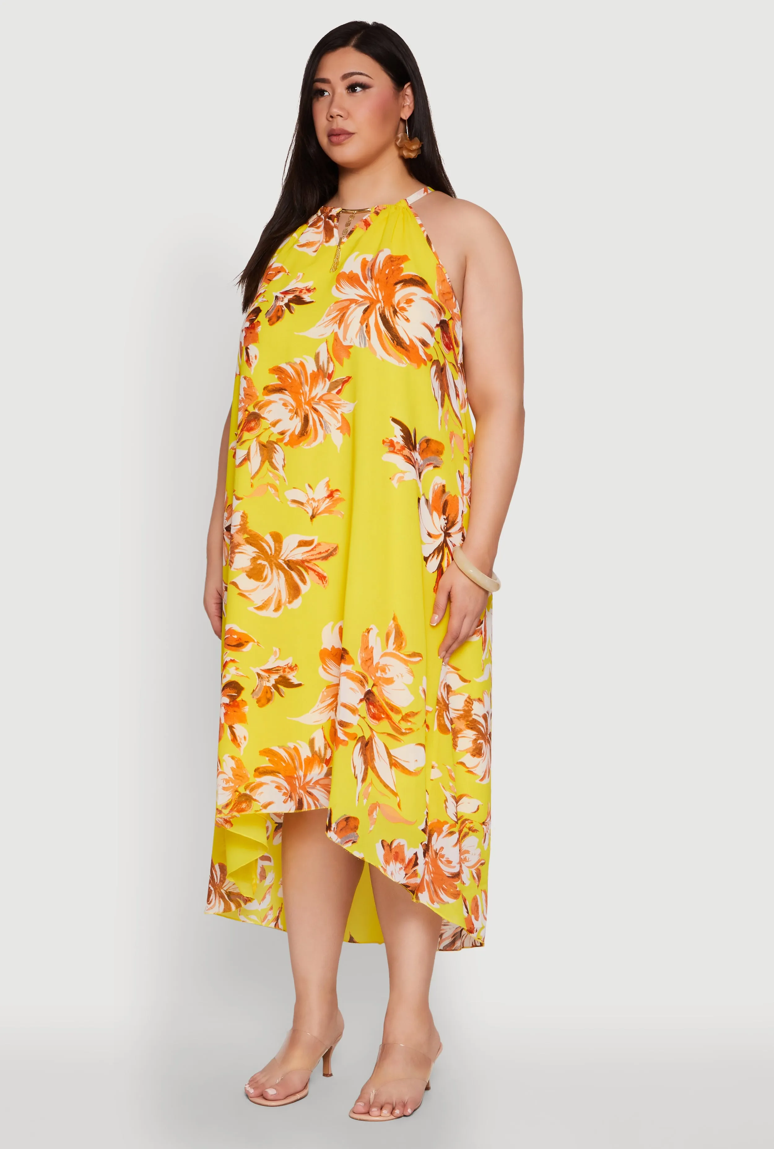 Plus Size Floral Metallic Detail Keyhole High Low Dress sold by Rainbow product image thumbnail 3
