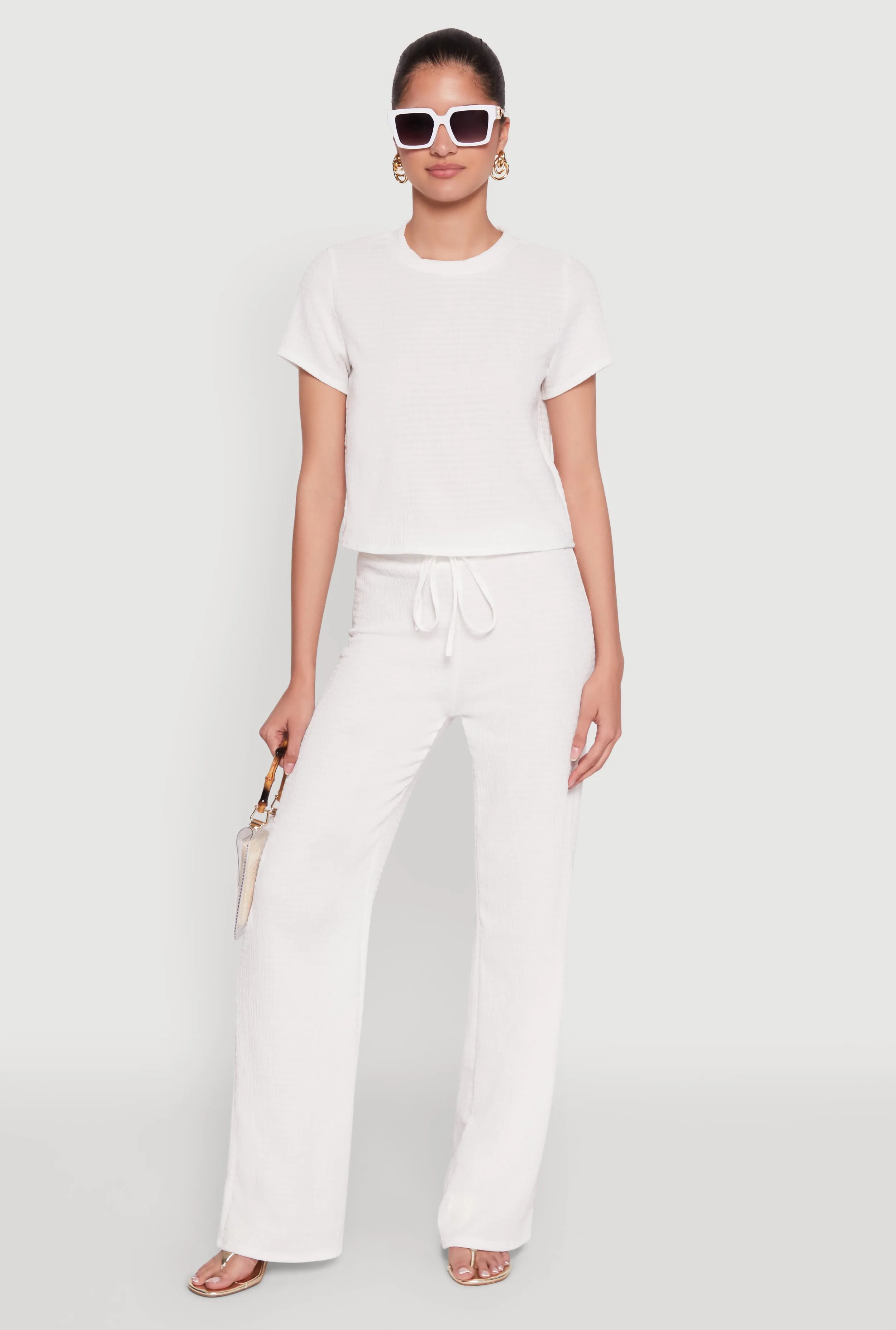 Casual Textured Knit Straight Leg Pants with Faux Drawstring sold by Rainbow product image thumbnail 2