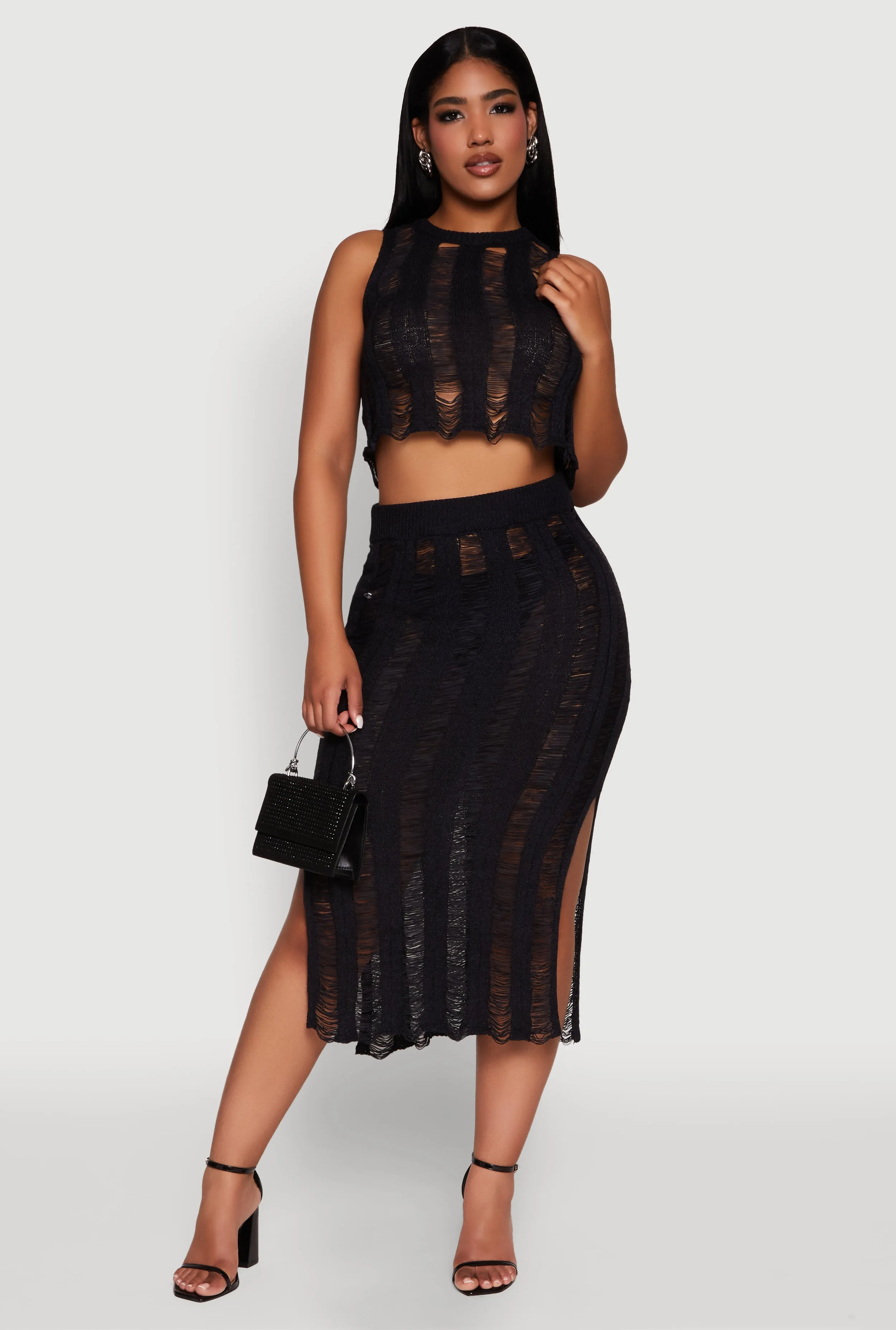 Chic High Waisted Midi Pencil Skirt with Side Slits sold by Rainbow