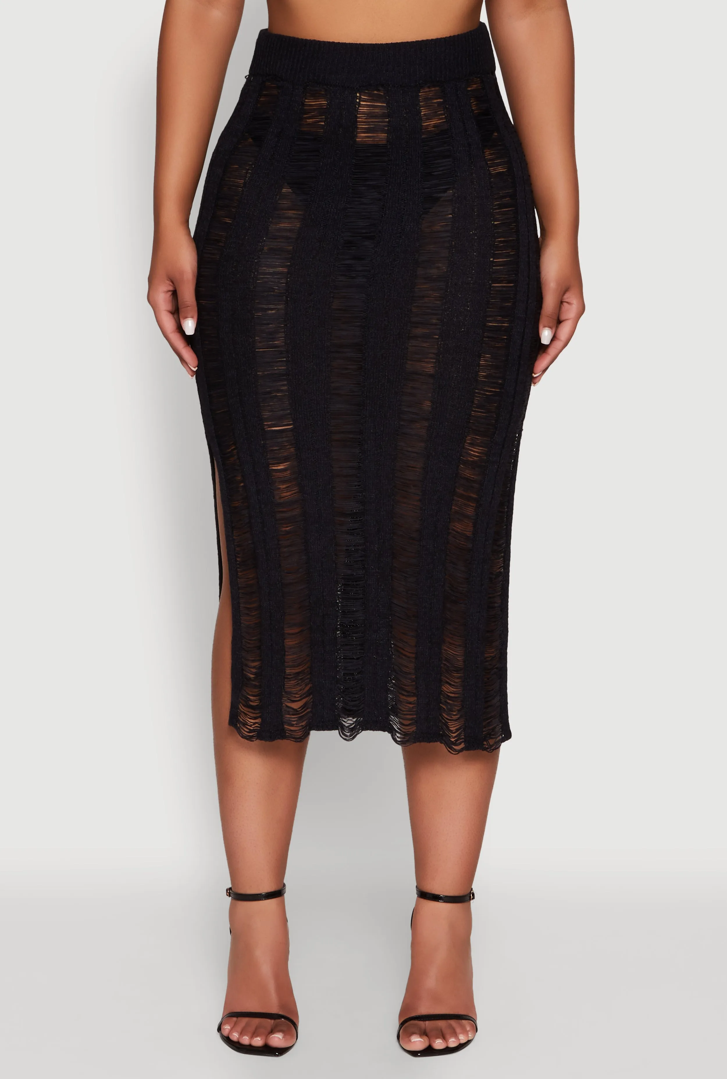 Chic High Waisted Midi Pencil Skirt with Side Slits sold by Rainbow product image thumbnail 3