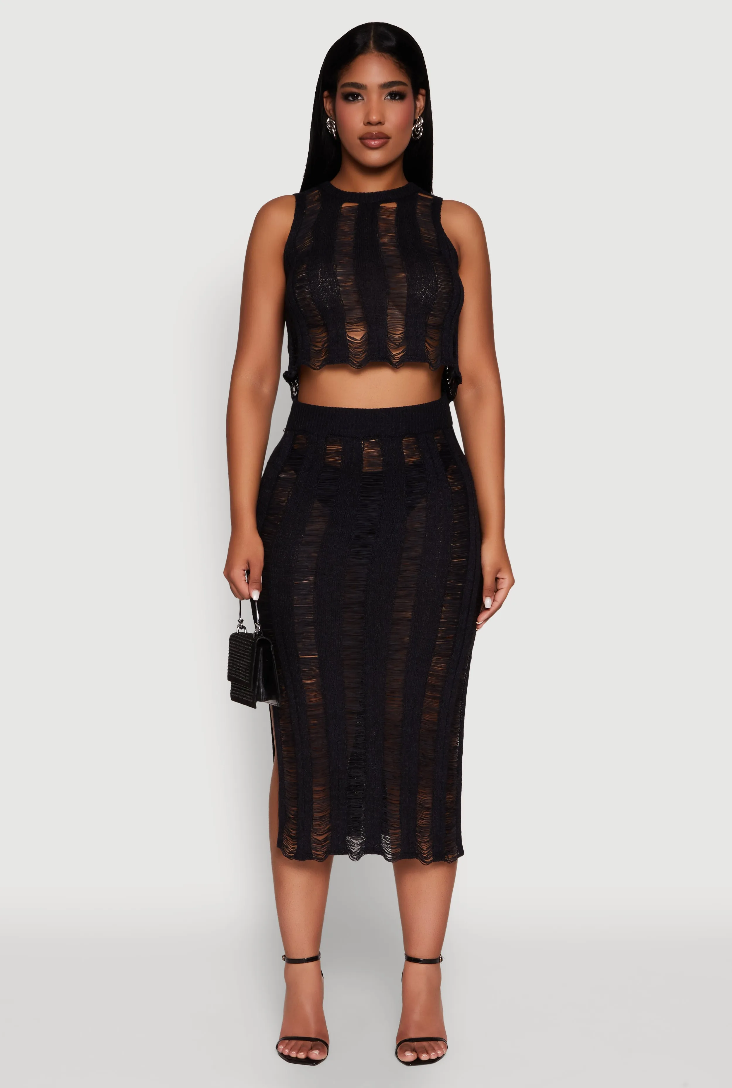 Chic High Waisted Midi Pencil Skirt with Side Slits sold by Rainbow product image thumbnail 2