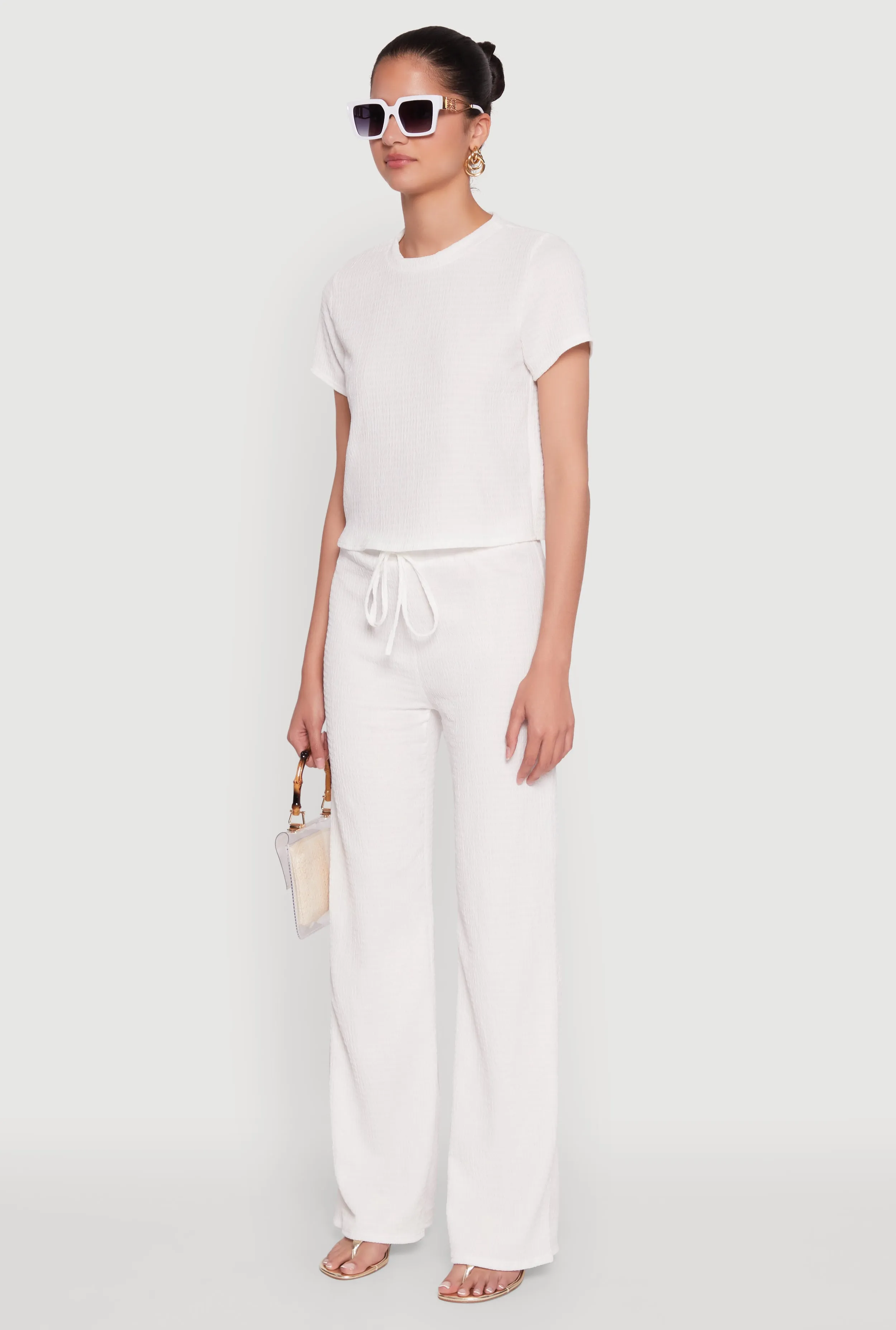 Trendy Textured Knit Cropped Crew Neck Top sold by Rainbow product image thumbnail 5