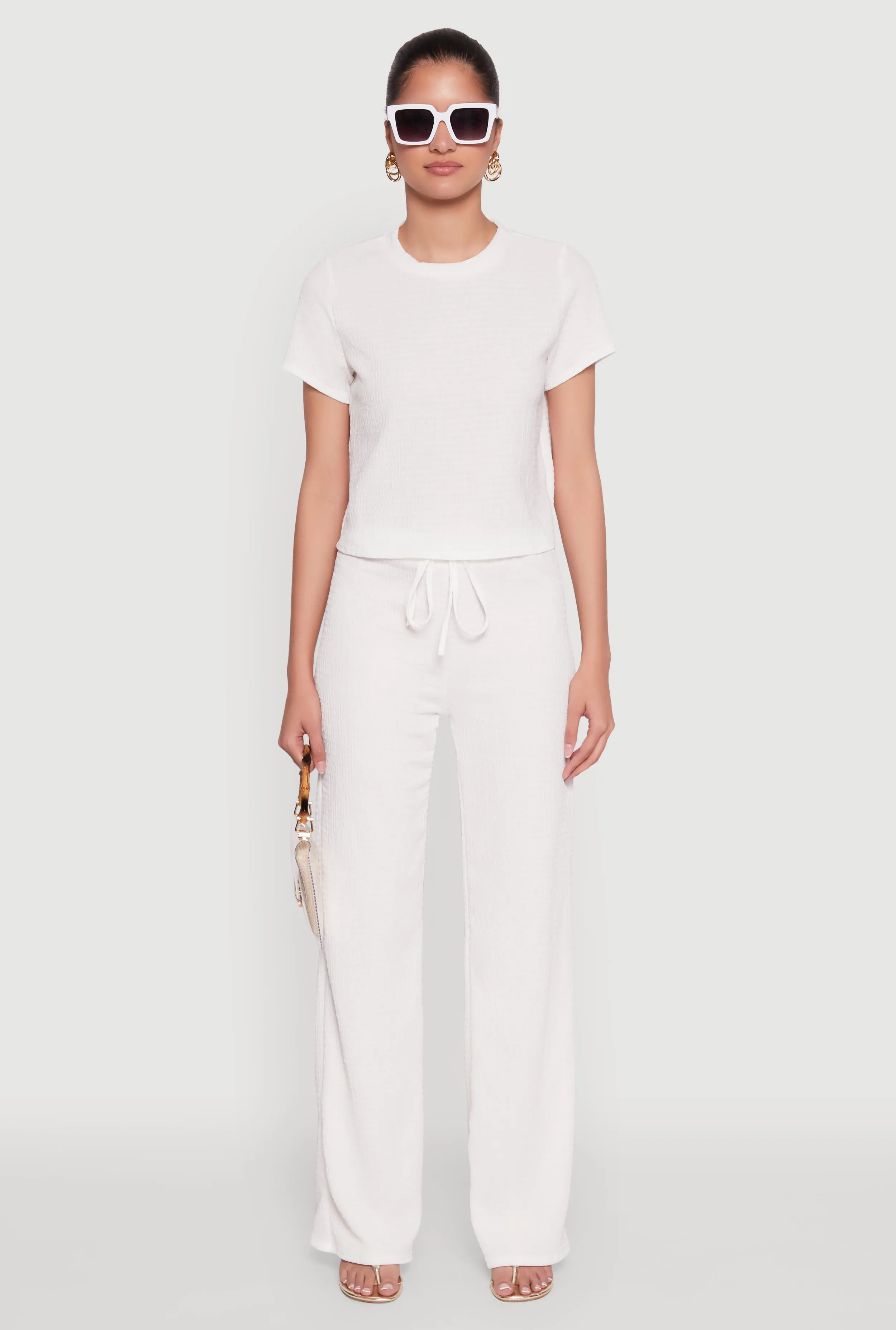 Trendy Textured Knit Cropped Crew Neck Top sold by Rainbow product image thumbnail 2