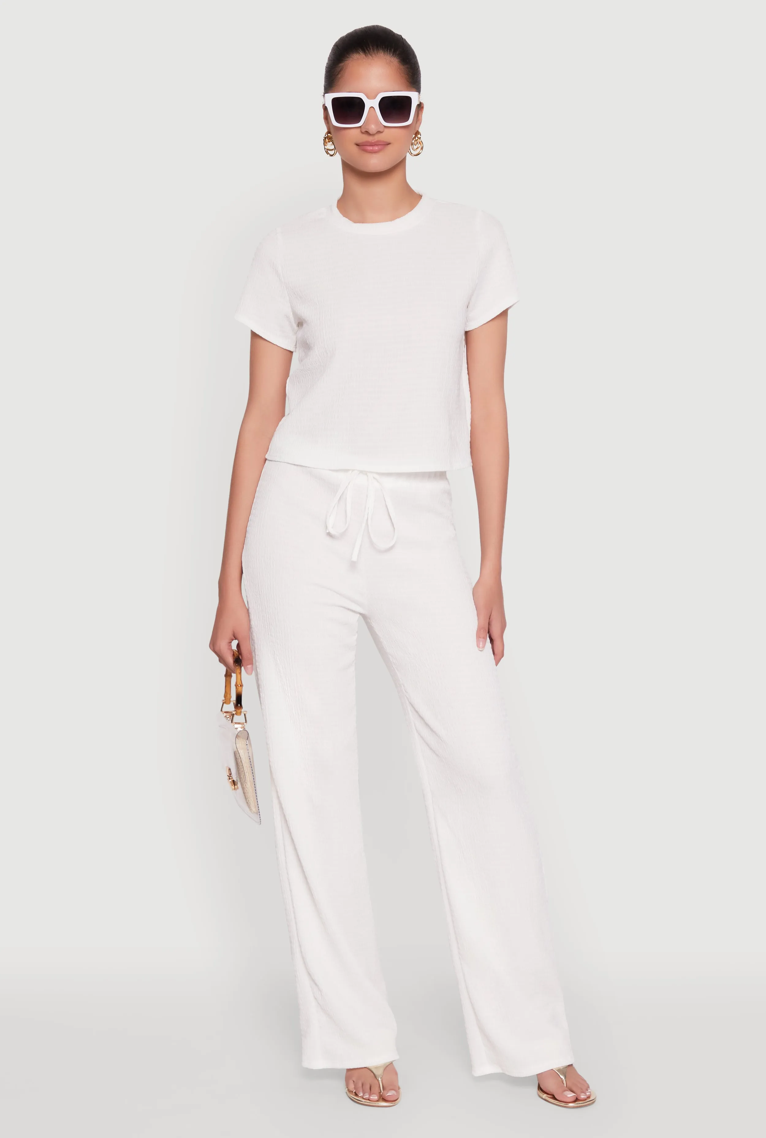 Trendy Textured Knit Cropped Crew Neck Top sold by Rainbow product image thumbnail 3