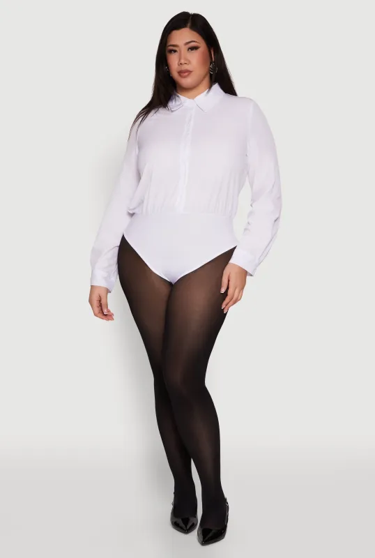Plus Size Daisy Long Sleeve Bodysuit with Shirt Collar sold by Rainbow