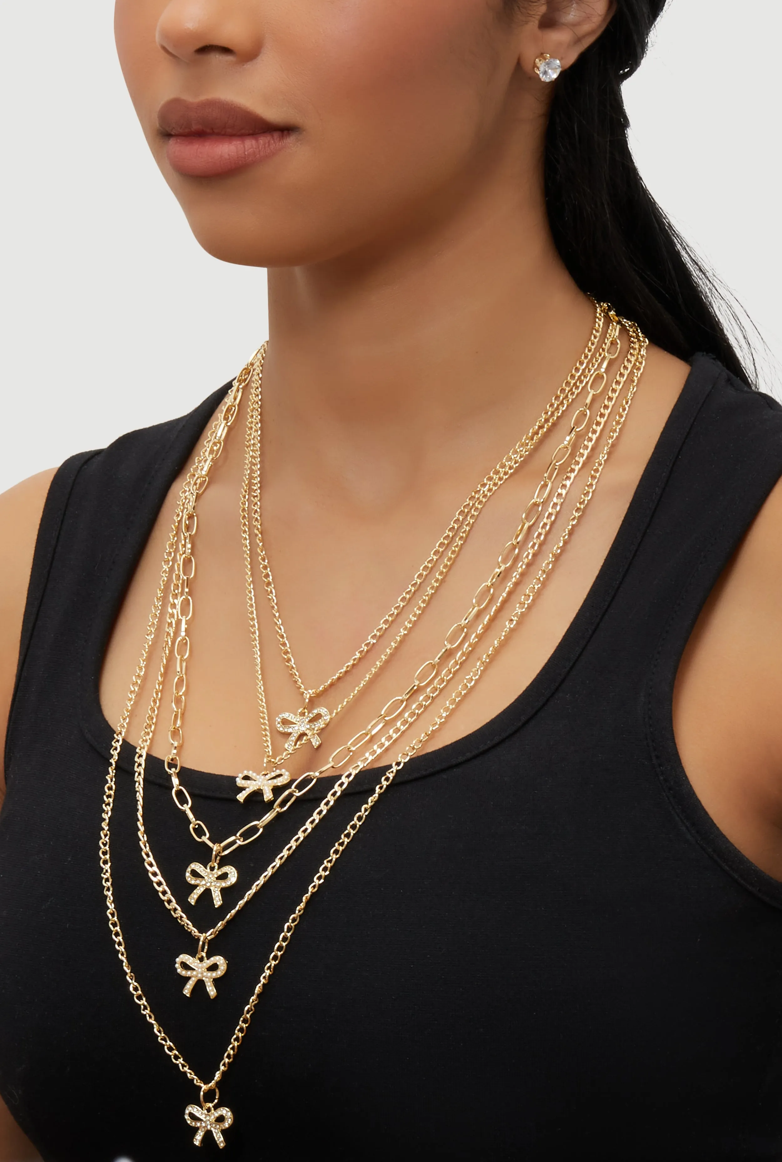 Elegant Cubic Zirconia Bow Detail Layered Necklace Set sold by Rainbow product image thumbnail 2