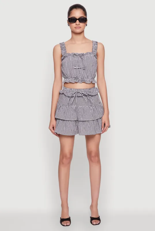 Iris Gingham Print Ruffle Tiered Skirt sold by Rainbow