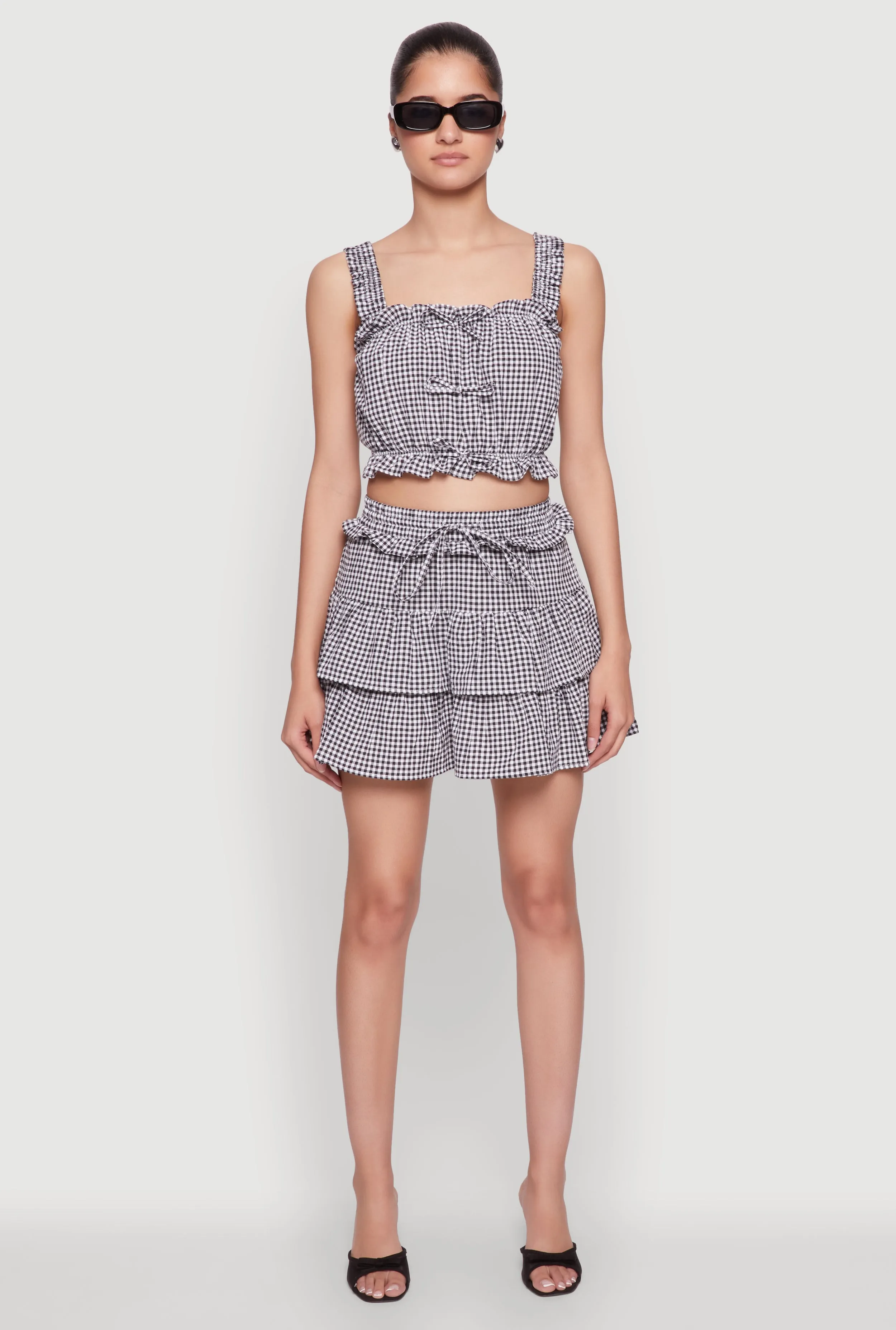 Iris Gingham Print Ruffle Tiered Skirt sold by Rainbow